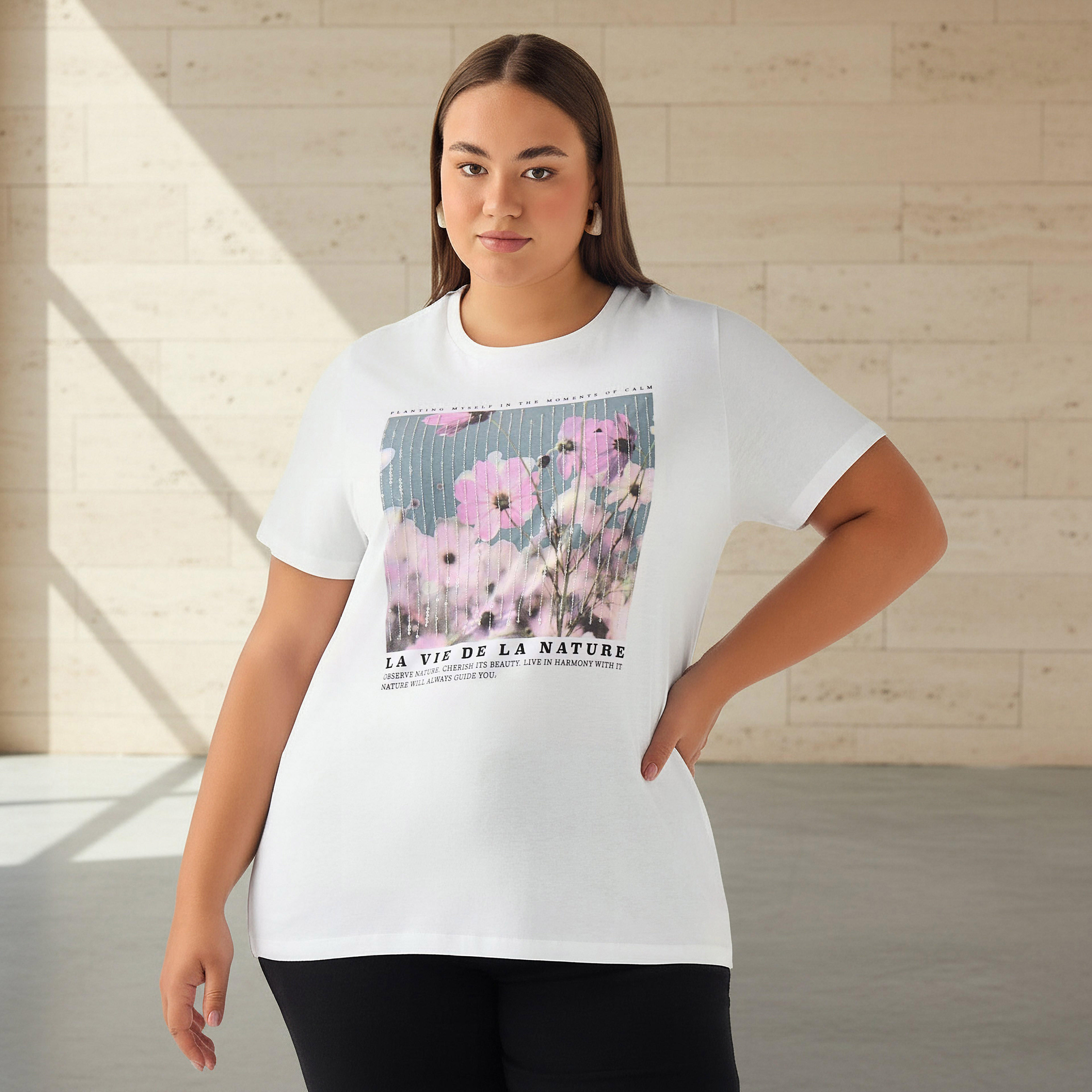 Ulla Popken Relaxed Fit Cotton T-shirt with Graphic Print-women-clothing-tshirts-image-1
