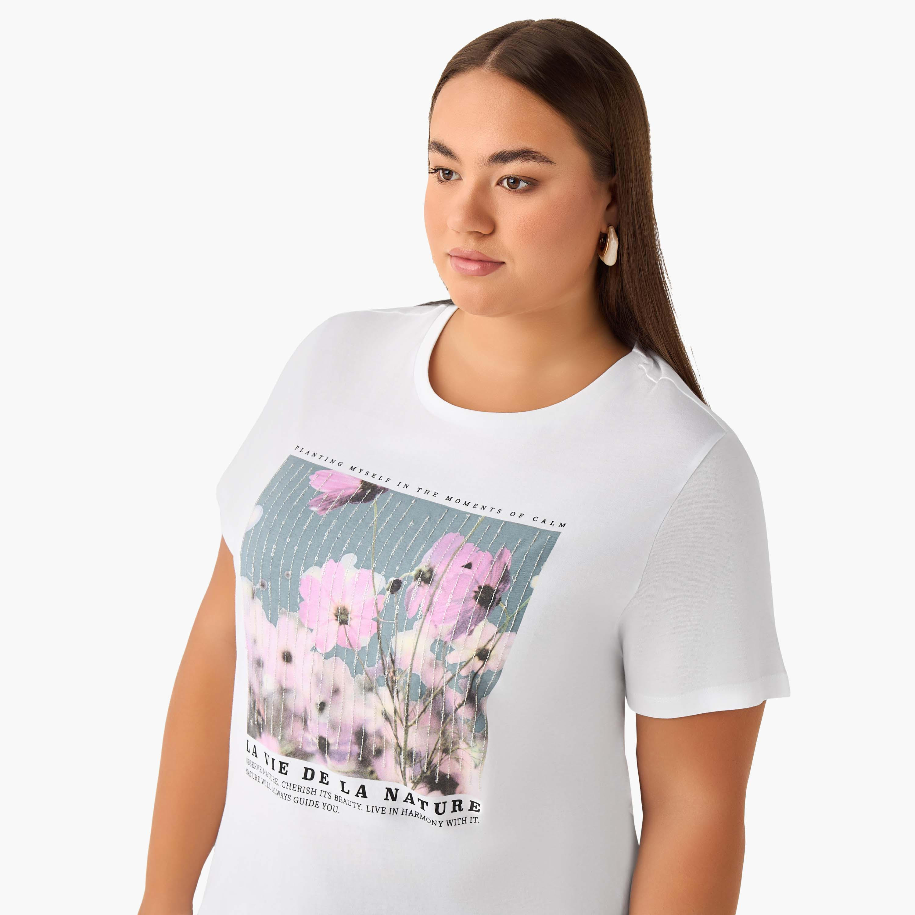 Ulla Popken Relaxed Fit Cotton T-shirt with Graphic Print-women-clothing-tshirts-image-4