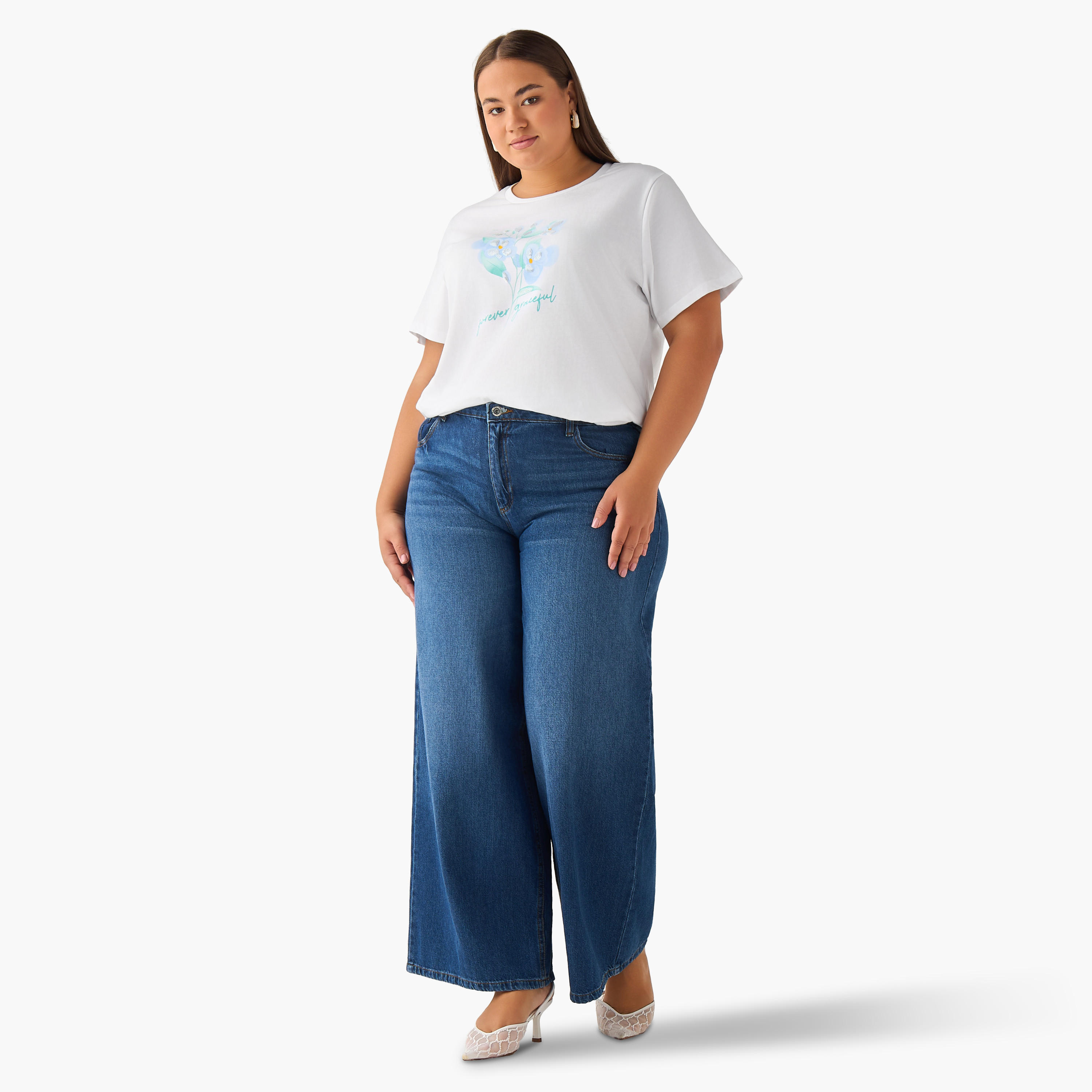Ulla Popken Regular Fit Cotton T-shirt with Floral Sequins-women-clothing-tshirts-image-2