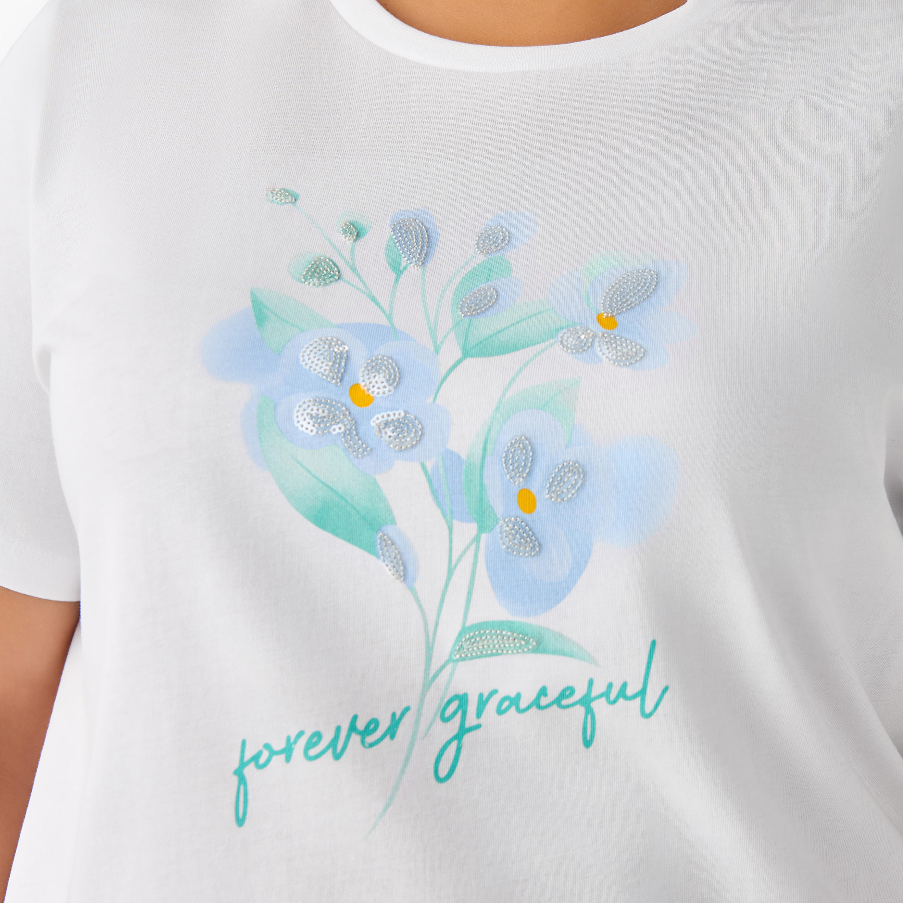 Ulla Popken Regular Fit Cotton T-shirt with Floral Sequins-women-clothing-tshirts-image-5