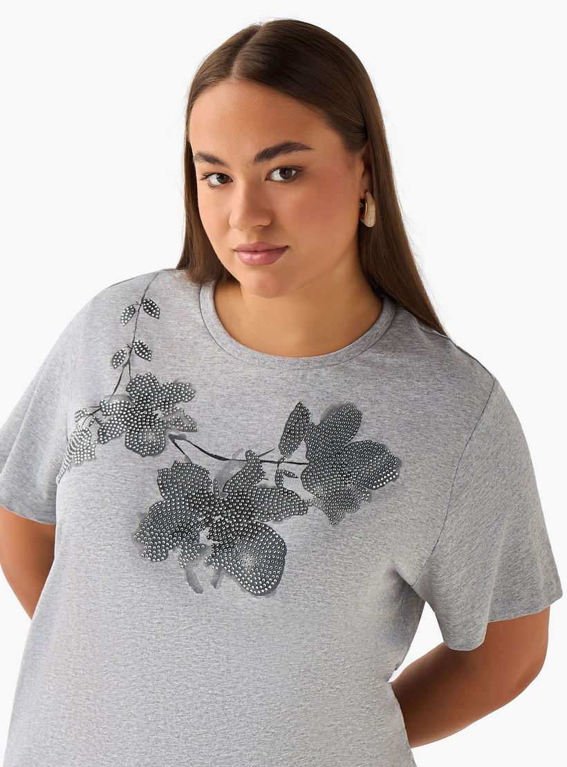 Ulla Popken Regular Fit Cotton T-shirt with Floral Embellishment-women-clothing-tshirts-image-4