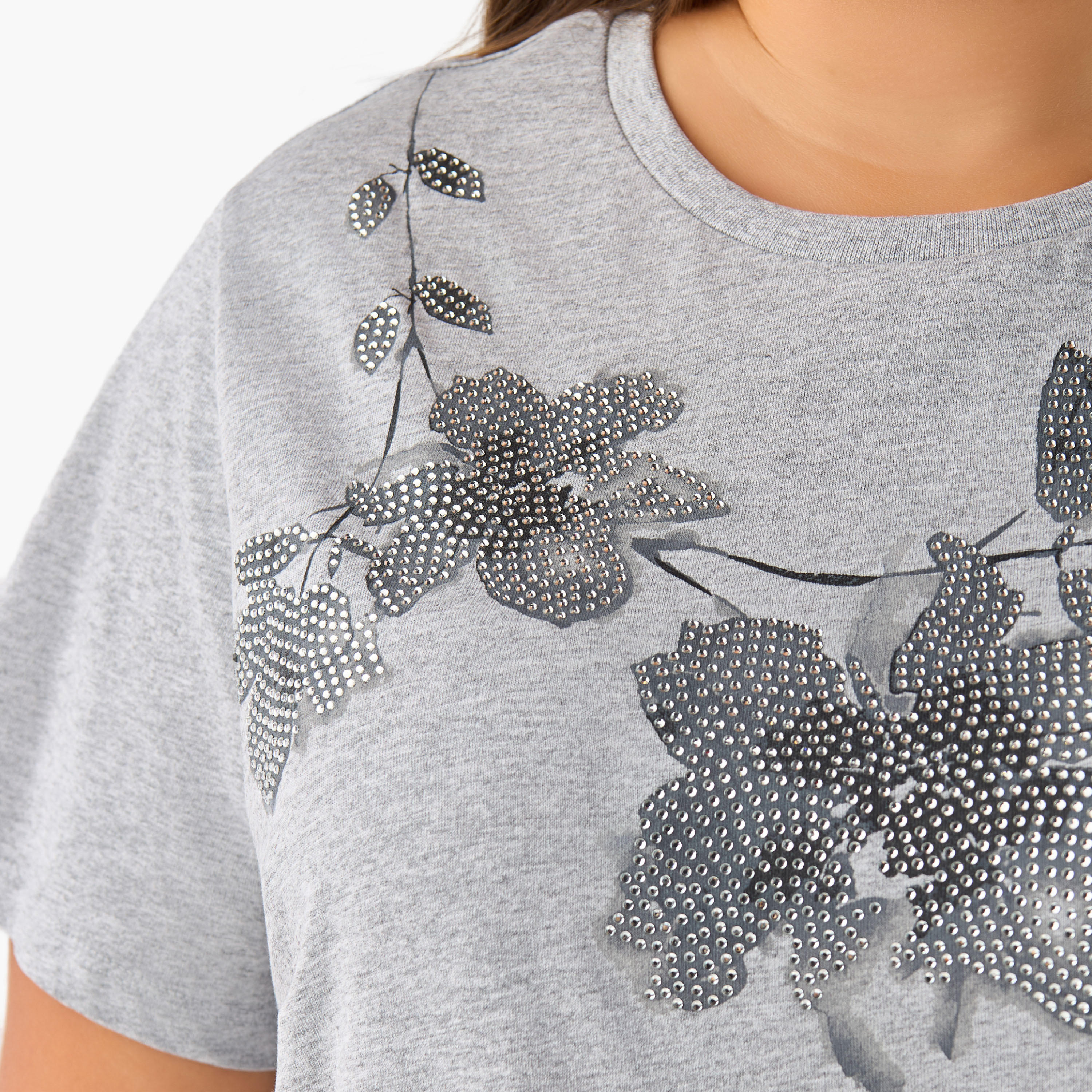 Ulla Popken Regular Fit Cotton T-shirt with Floral Embellishment-women-clothing-tshirts-image-5
