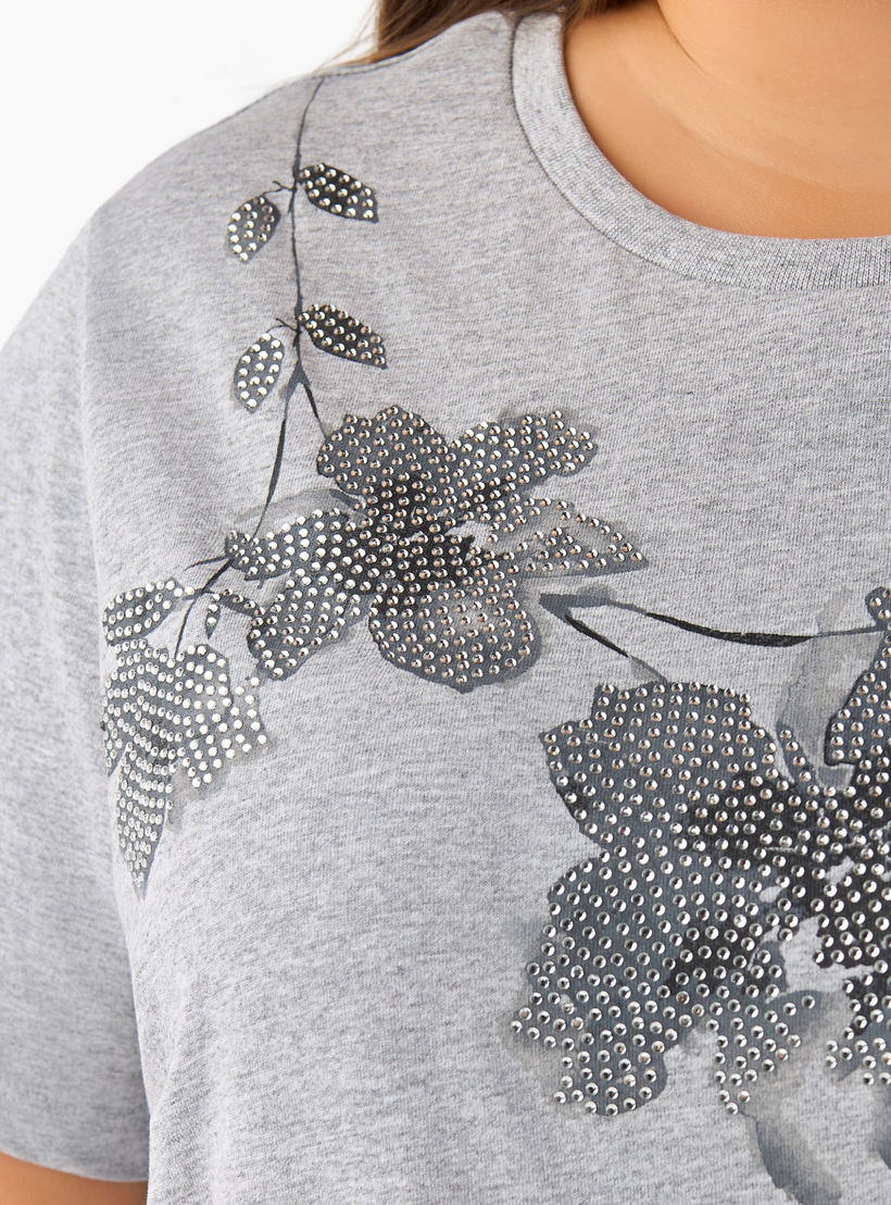 Ulla Popken Regular Fit Cotton T-shirt with Floral Embellishment-women-clothing-tshirts-image-5