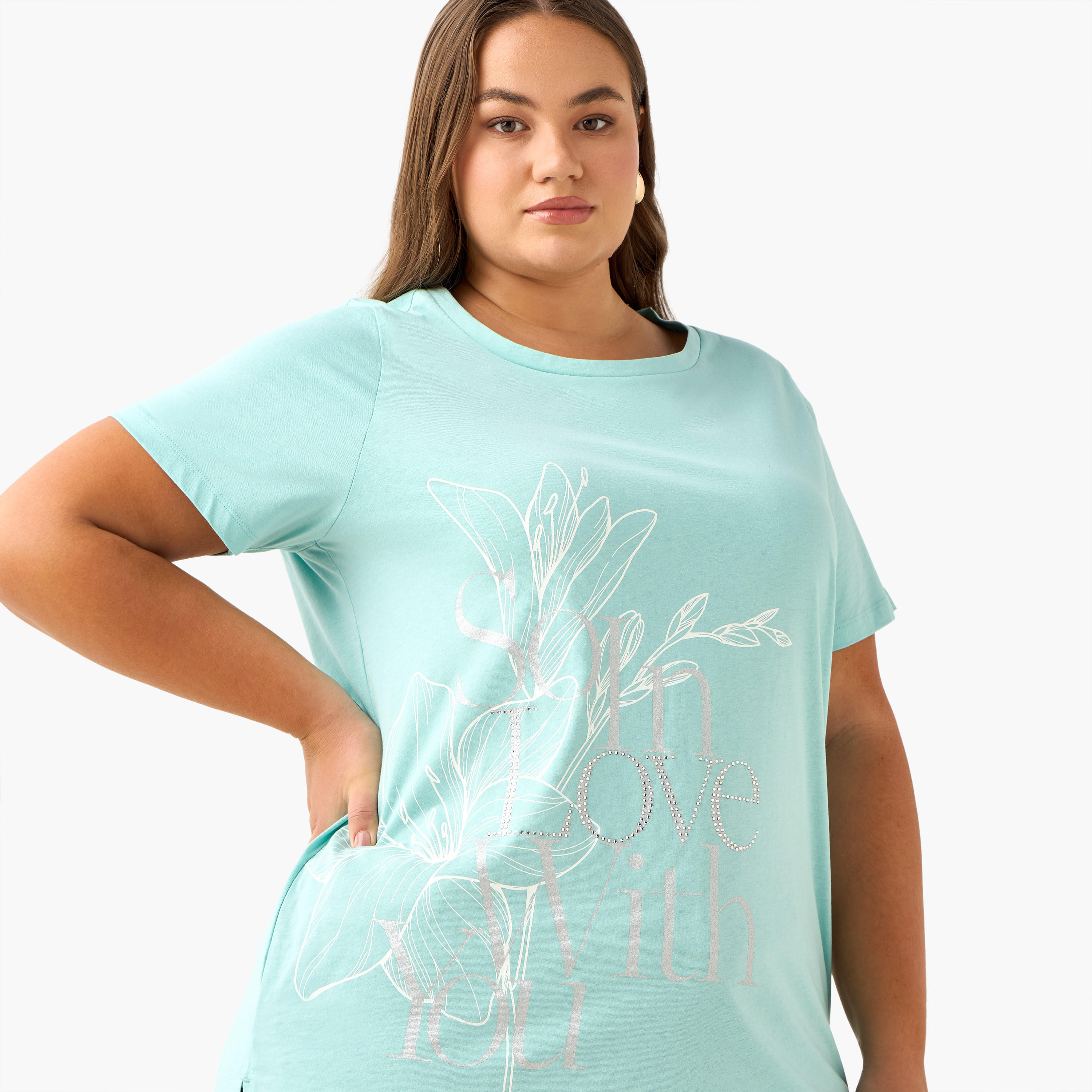 Ulla Popken Relaxed Fit T-shirt with Floral Print-women-clothing-tshirts-image-5
