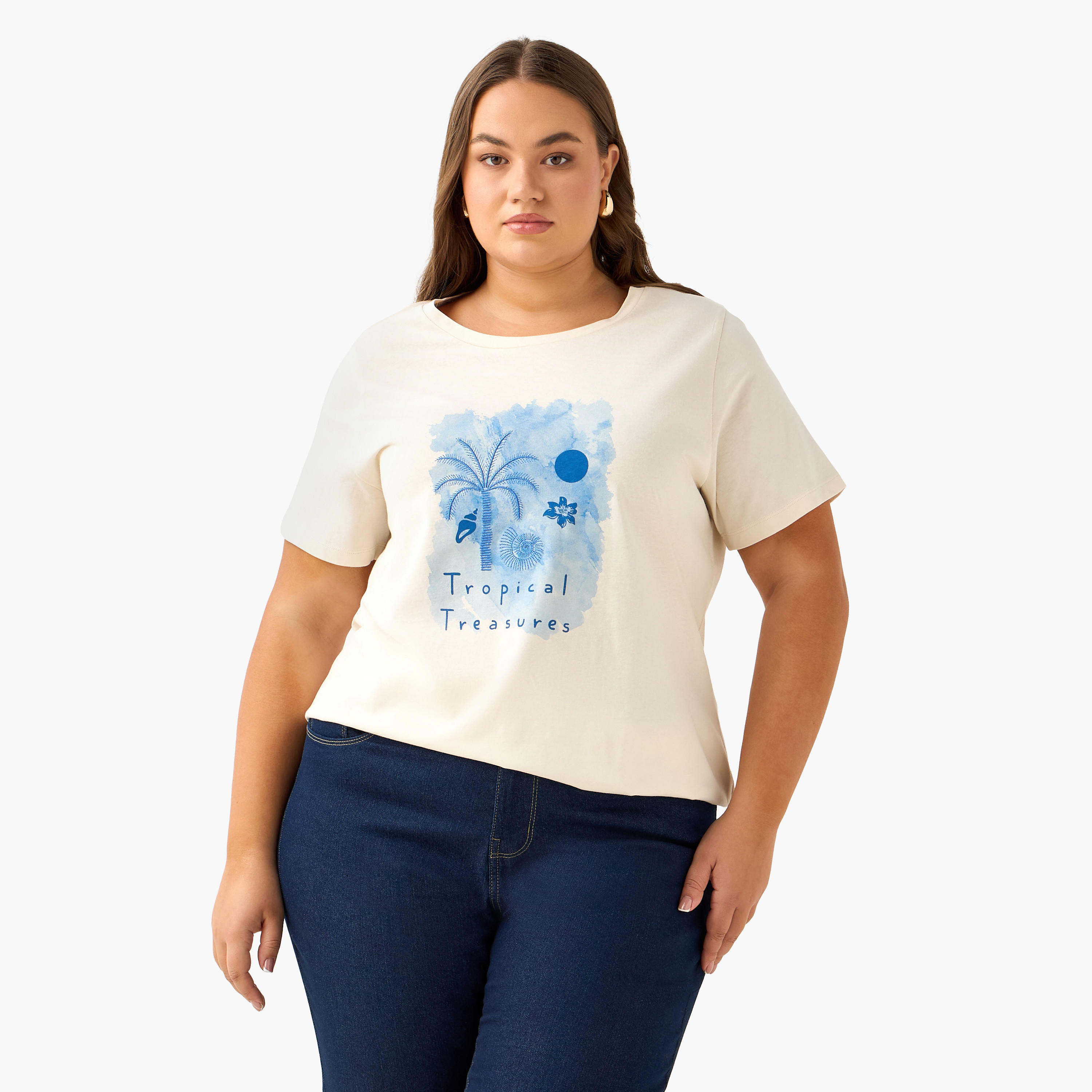 Ulla Popken Relaxed Fit T-shirt with Tropical Print-women-clothing-tshirts-image-2