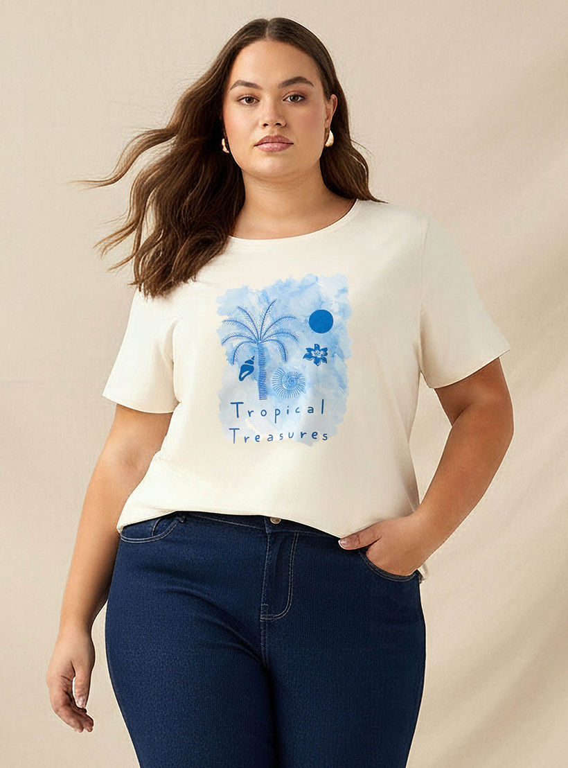 Ulla Popken Relaxed Fit T-shirt with Tropical Print-women-clothing-tshirts-image-1
