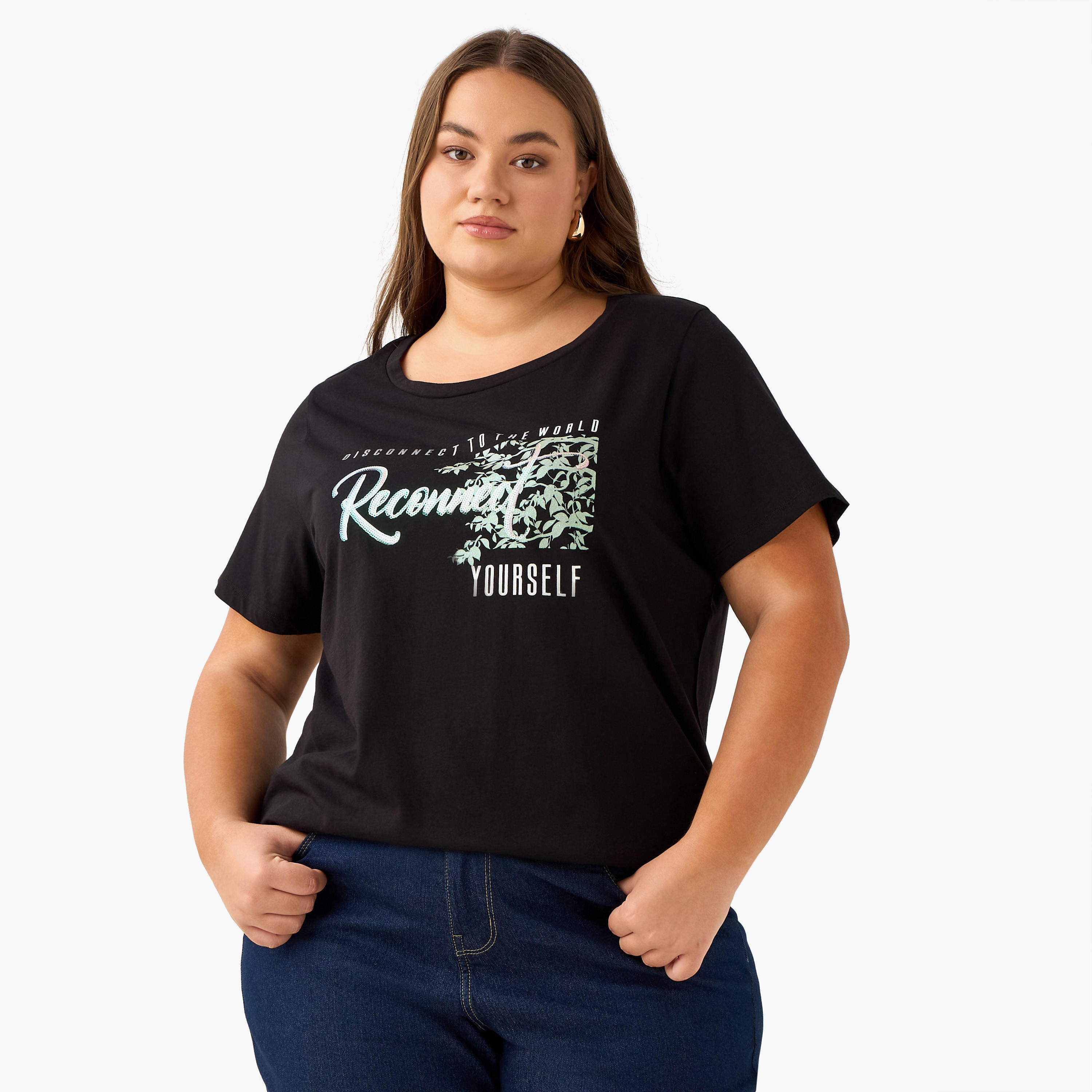 Ulla Popken Relaxed Fit T-shirt with Graphic Print-women-clothing-tshirts-image-3