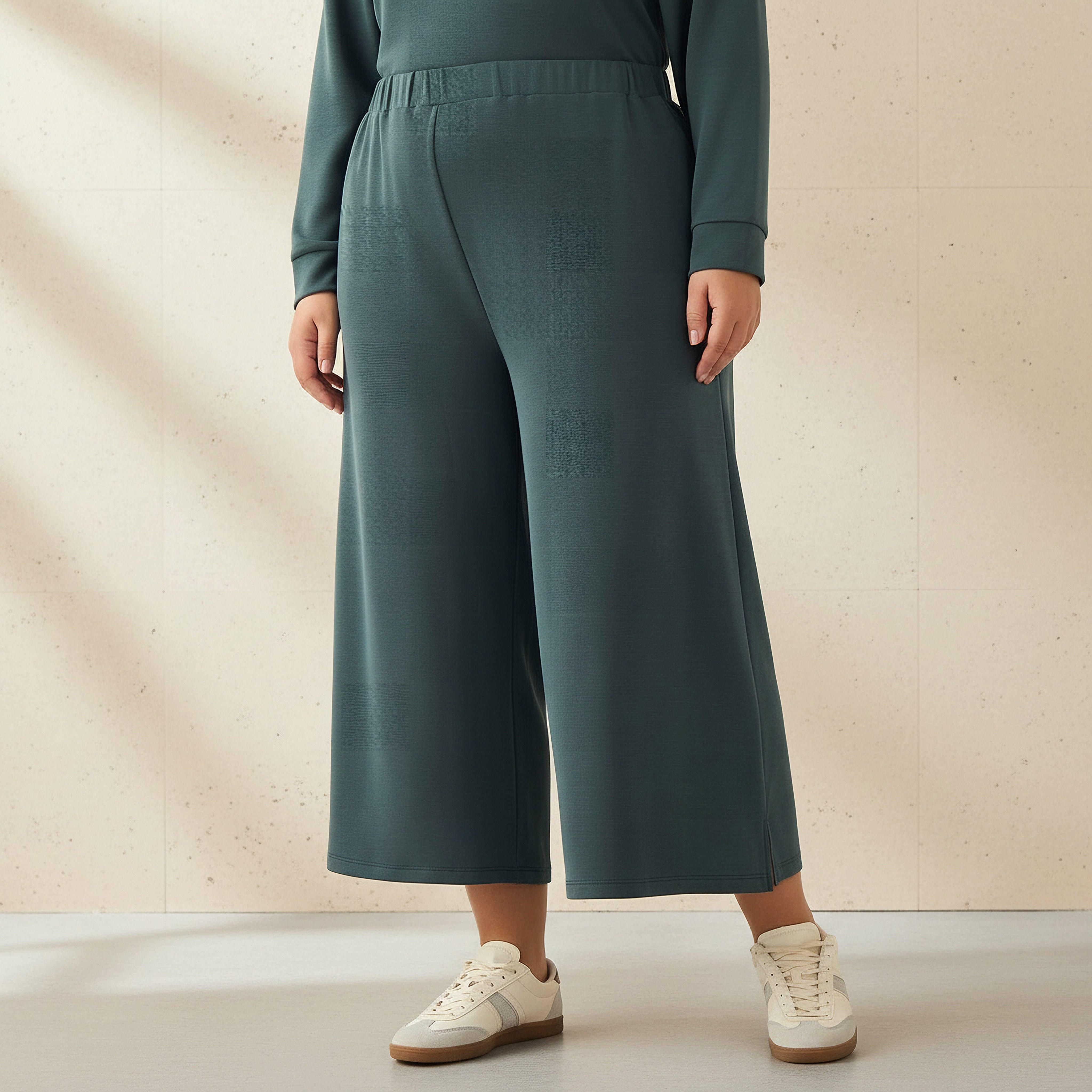 بنطلون واسع الساقين بخصر مطاطي وقصة مريحة من أولا بوبكين-women-clothing-coordsets-image-1