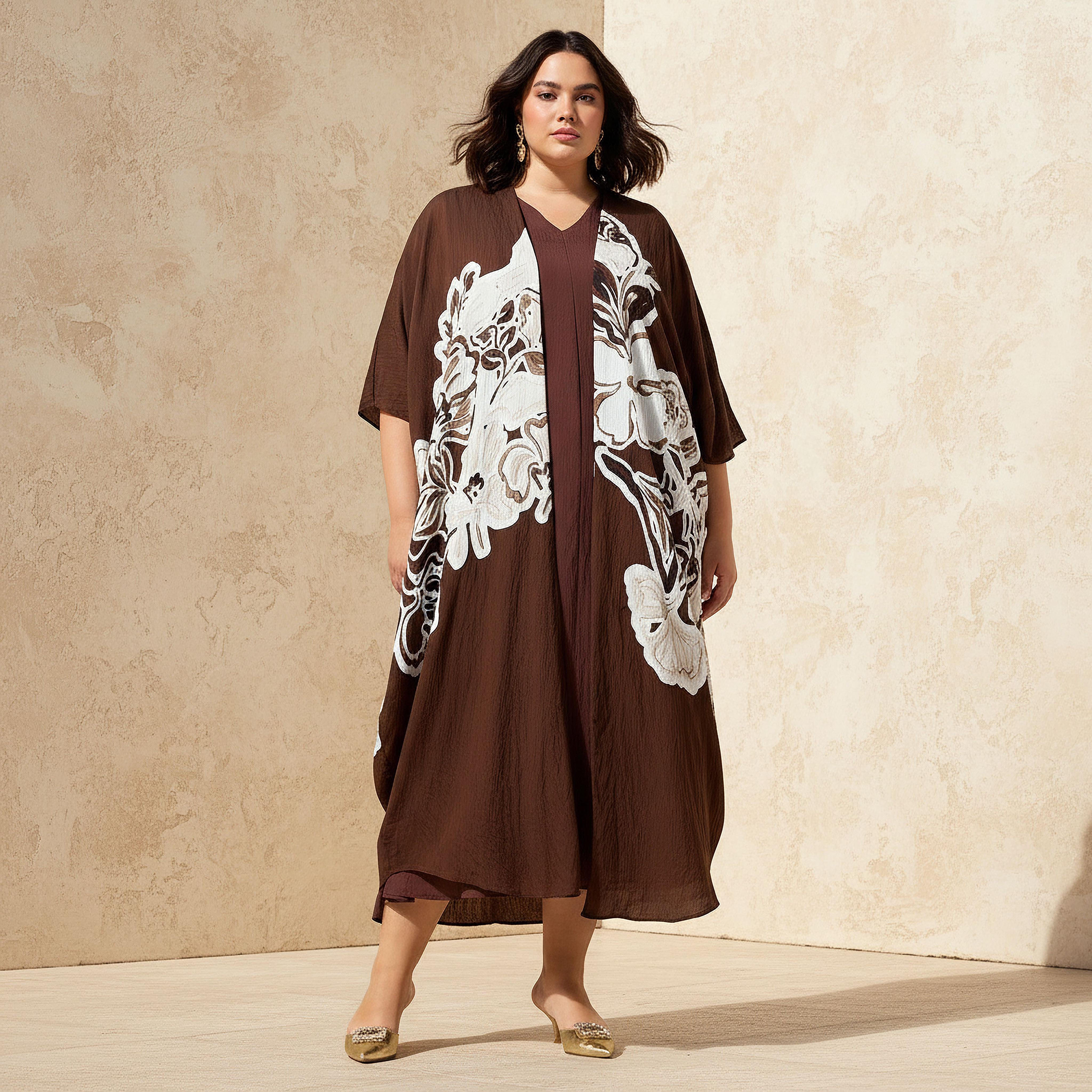 Ulla Popken Plus Size Textured A-line Dress with Shrug-women-clothing-coordsets-image-1