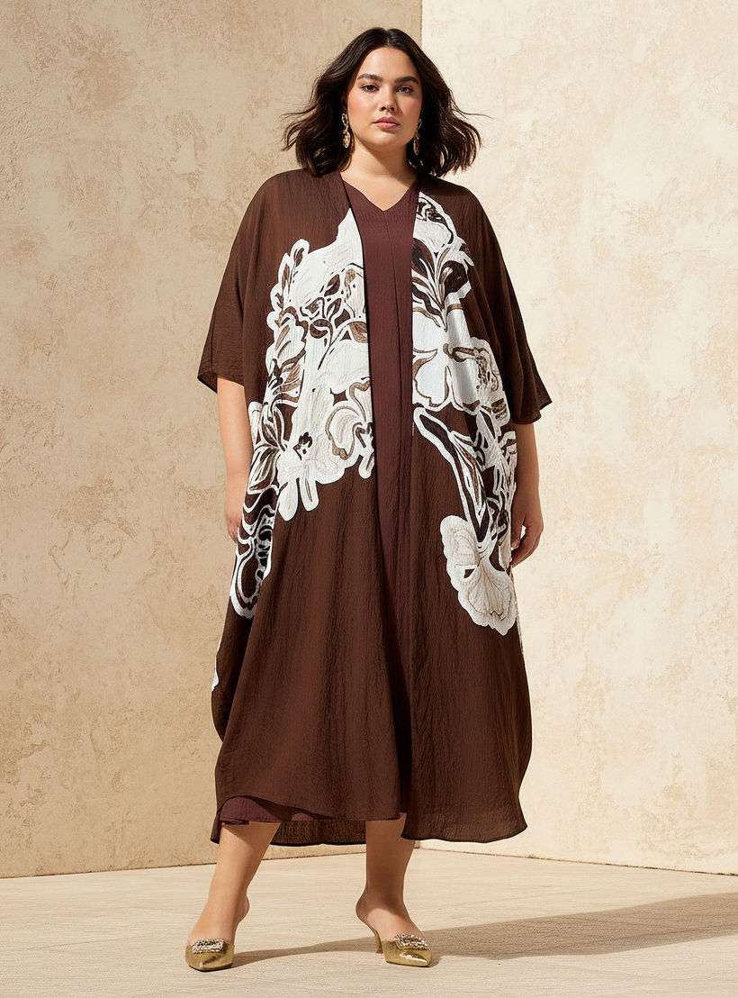 Ulla Popken Plus Size Textured A-line Dress with Shrug-women-clothing-coordsets-image-1
