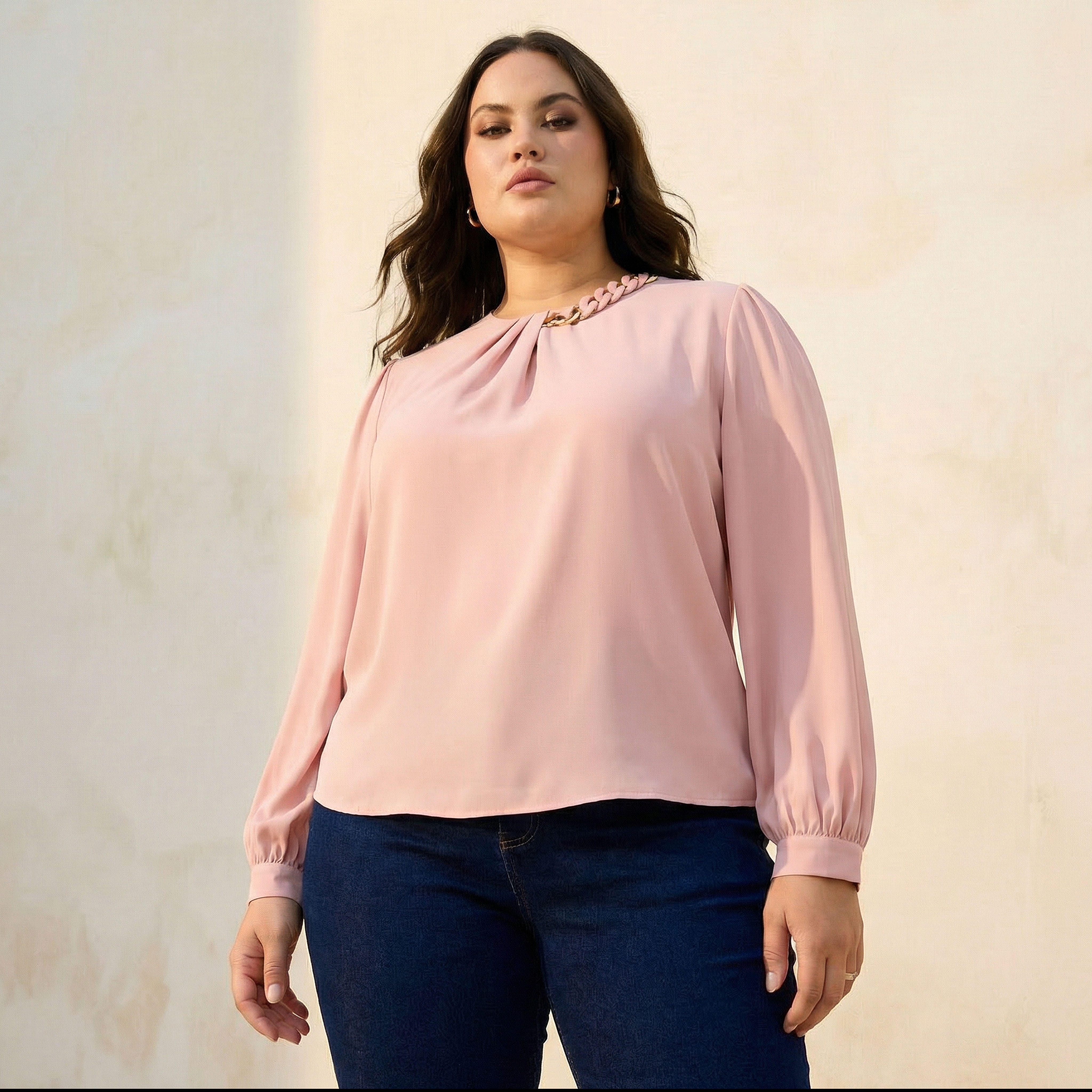 Ulla Popken Top with Chain Accent-women-clothing-shirtsandblouses-blouses-image-1