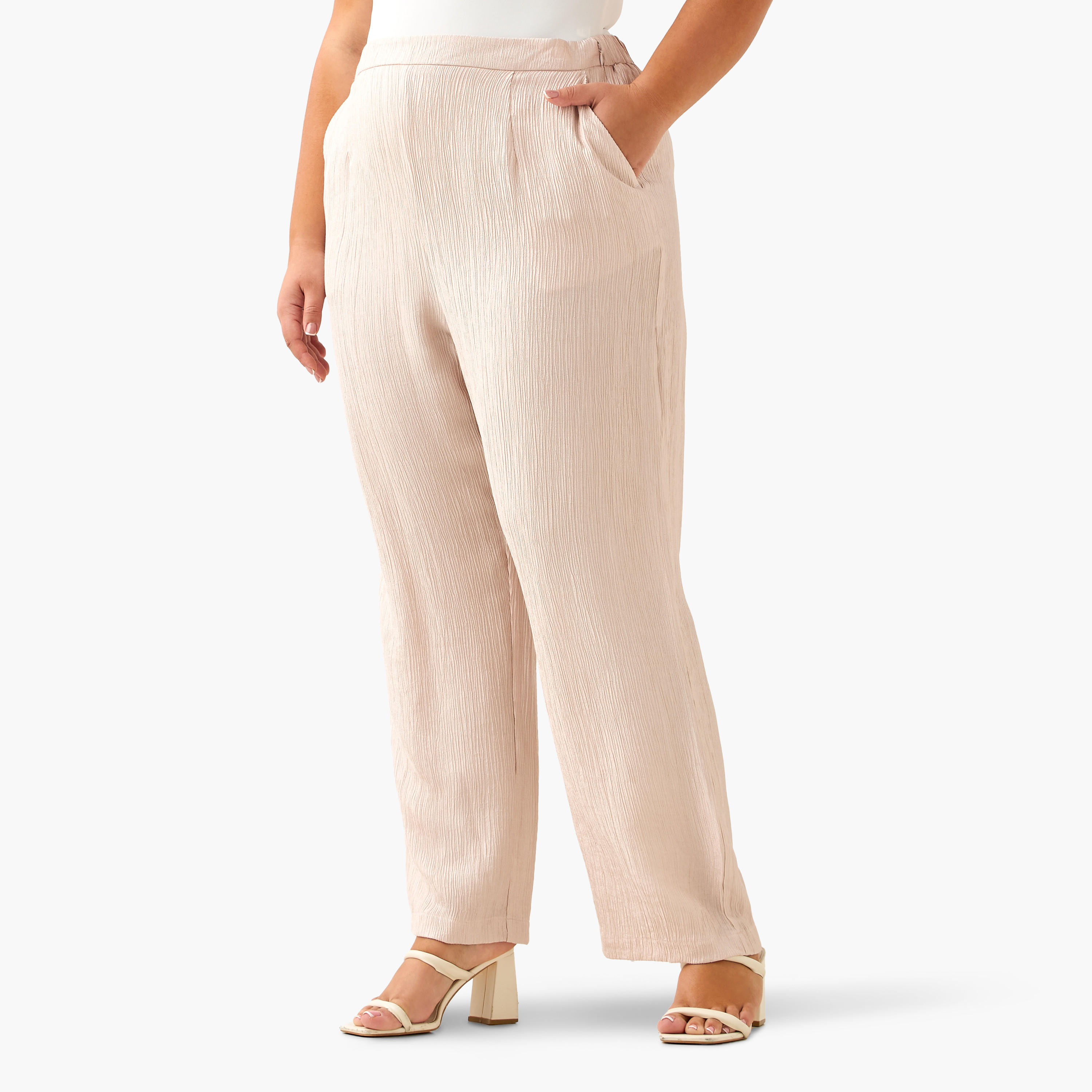 Ulla Popken Straight Fit Textured Pants-women-clothing-coordsets-image-2