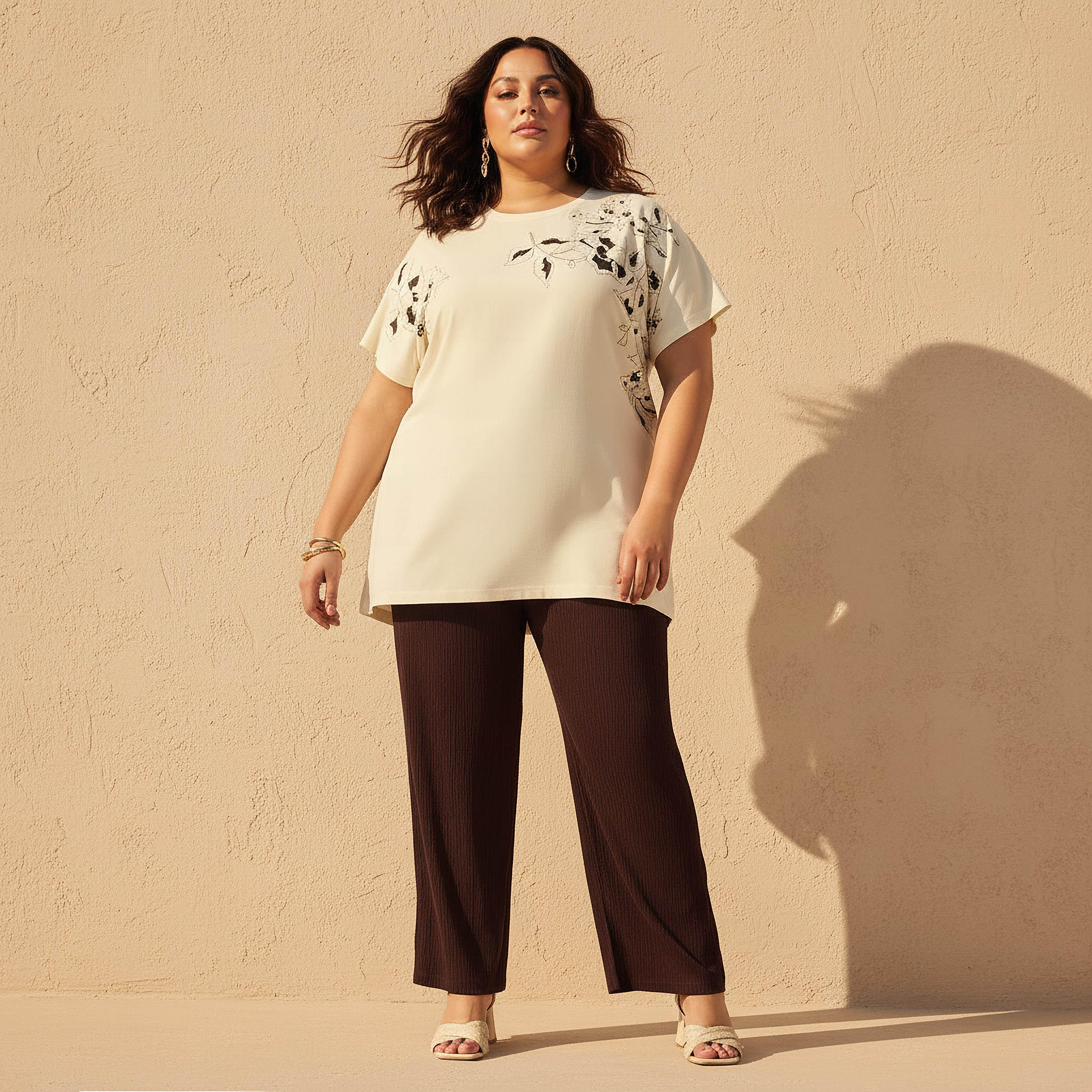 Ulla Popken Relaxed Fit T-shirt with Floral Embellished Detail-women-clothing-tshirts-image-3