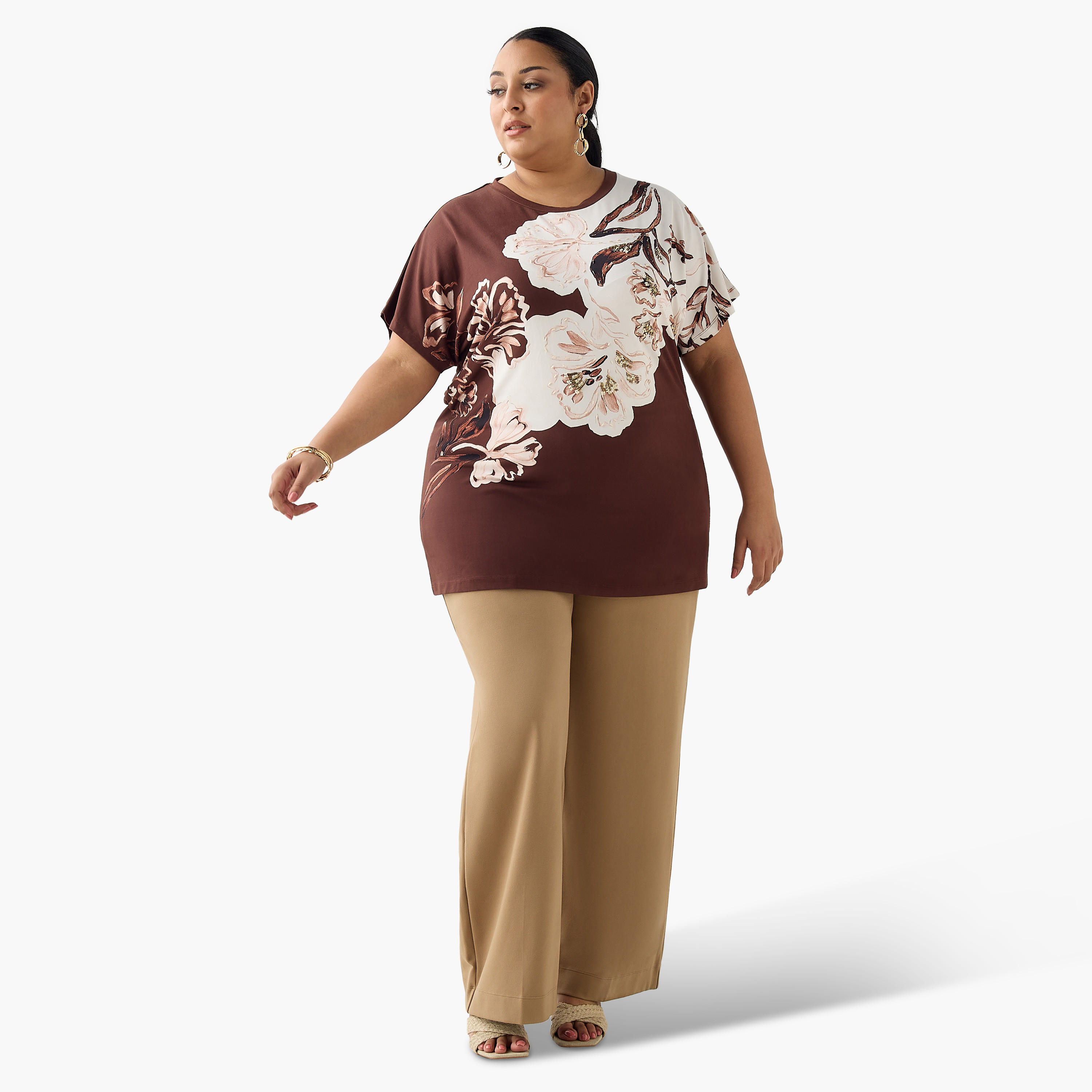 Ulla Popken Relaxed Fit T-shirt with Bead Embellished Detail-women-clothing-tshirts-image-3