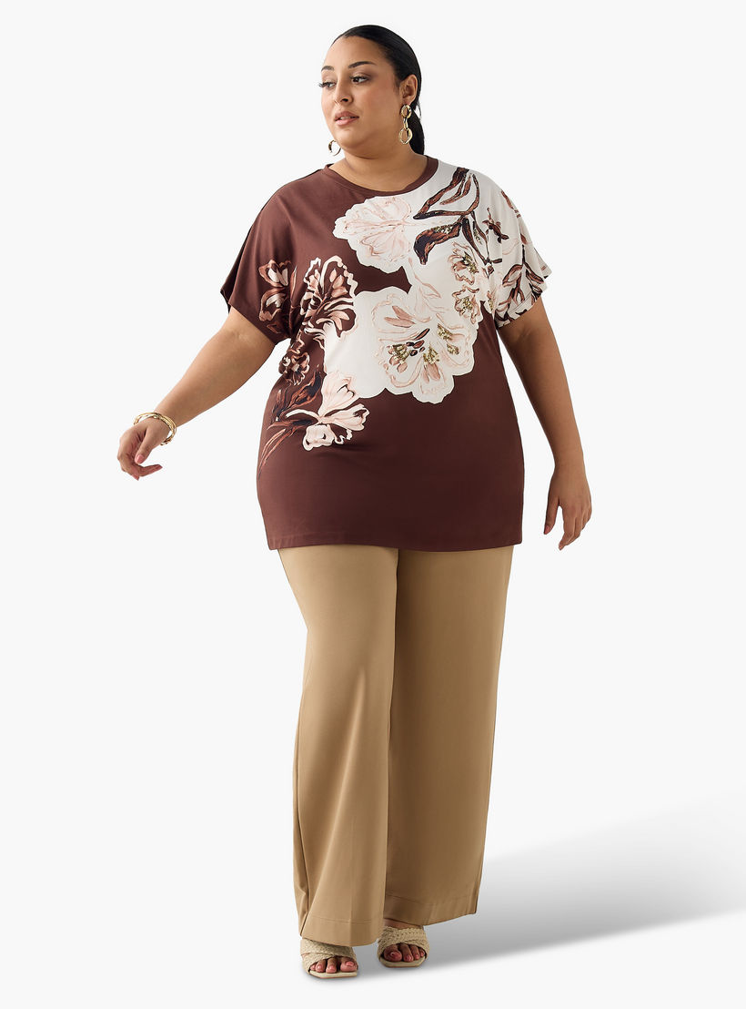 Ulla Popken Relaxed Fit T-shirt with Bead Embellished Detail-women-clothing-tshirts-image-3
