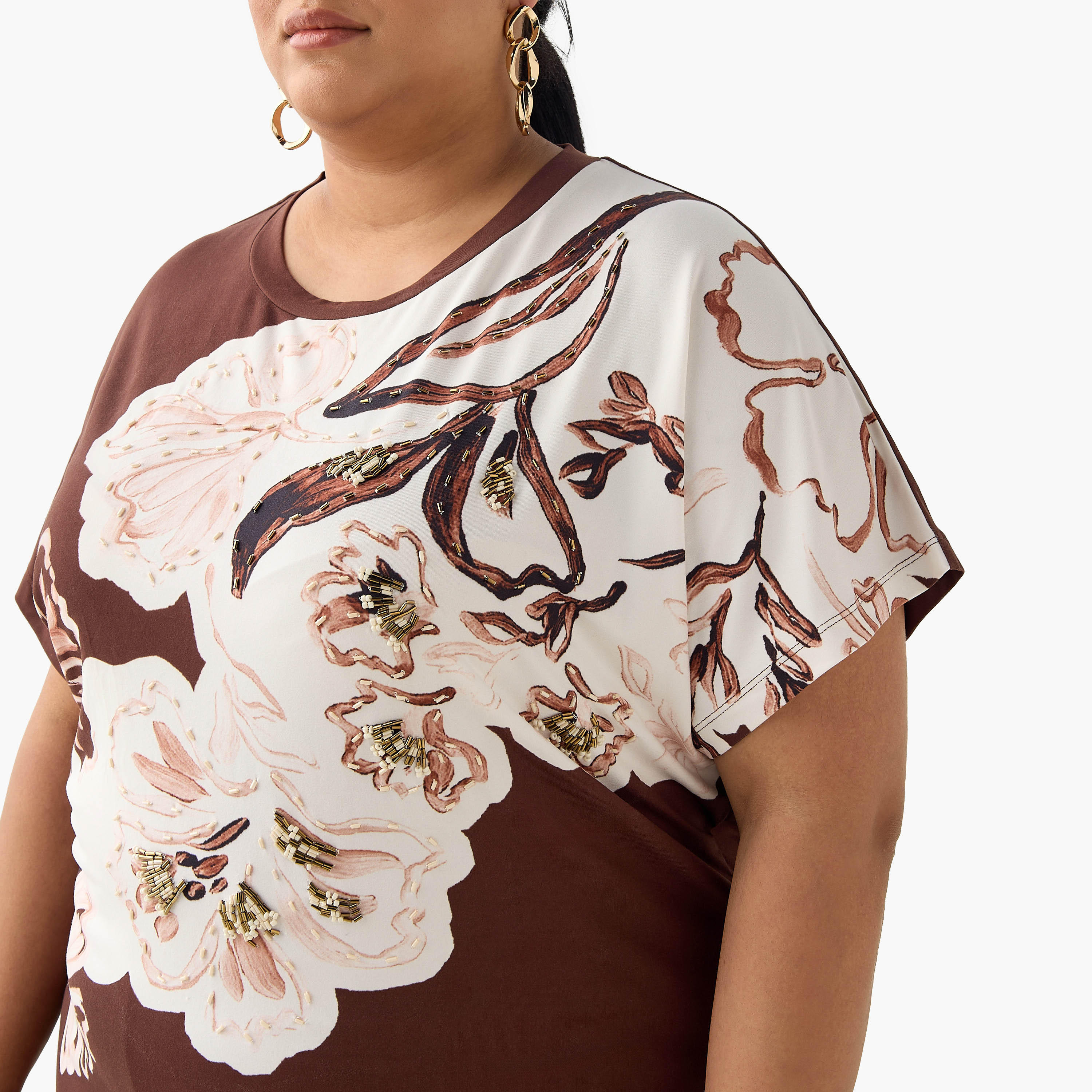 Ulla Popken Relaxed Fit T-shirt with Bead Embellished Detail-women-clothing-tshirts-image-5