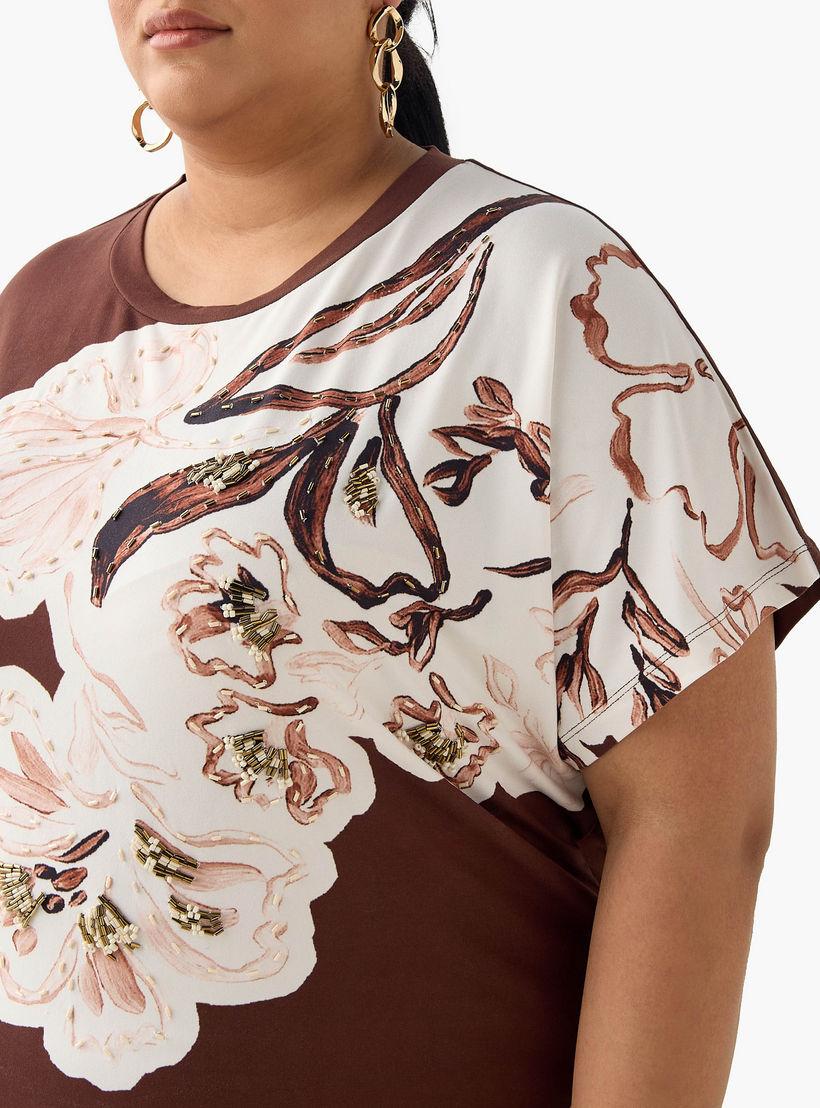 Ulla Popken Relaxed Fit T-shirt with Bead Embellished Detail-women-clothing-tshirts-image-5