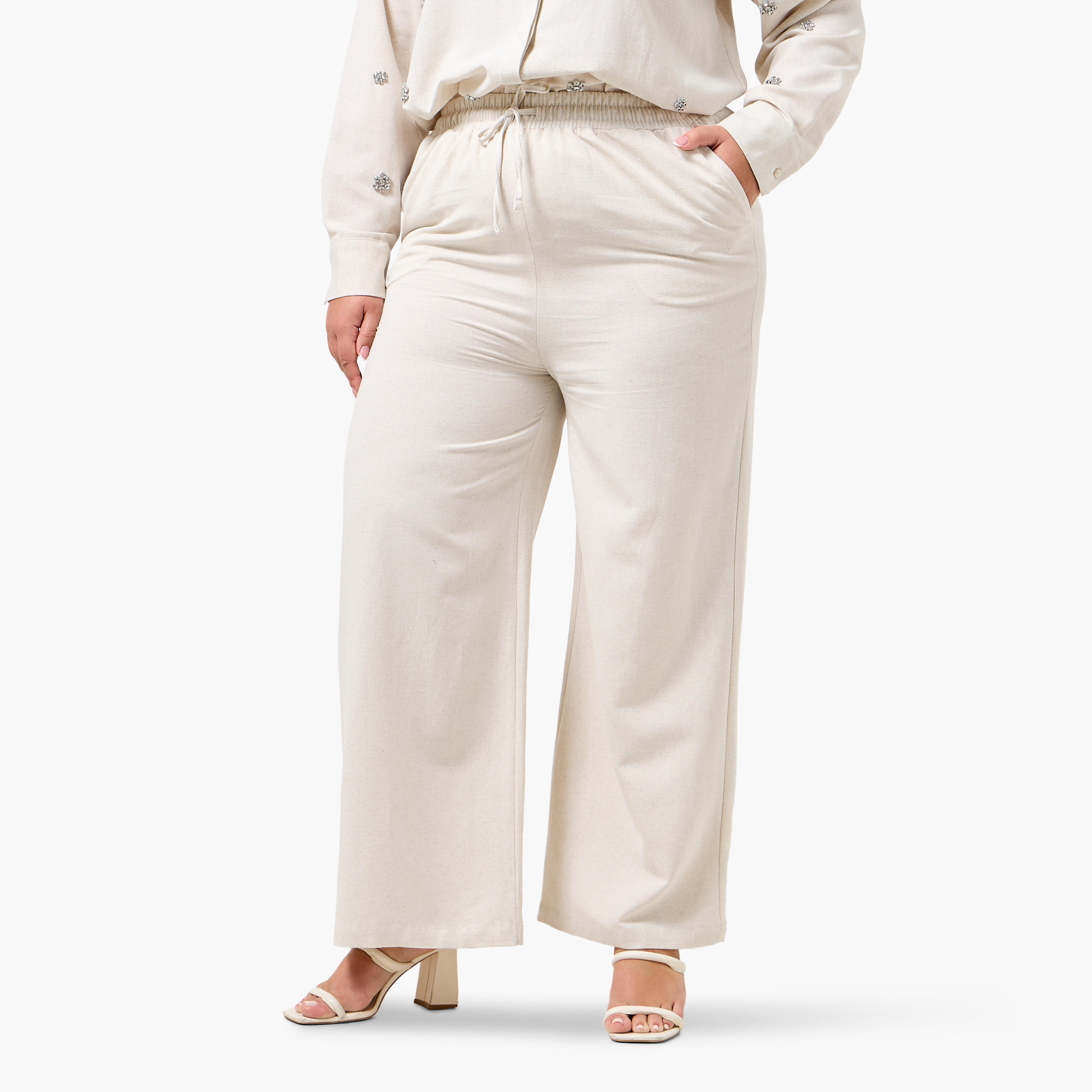 Ulla Popken Flexi Waist Linen Blend Pants-women-clothing-coordsets-image-3