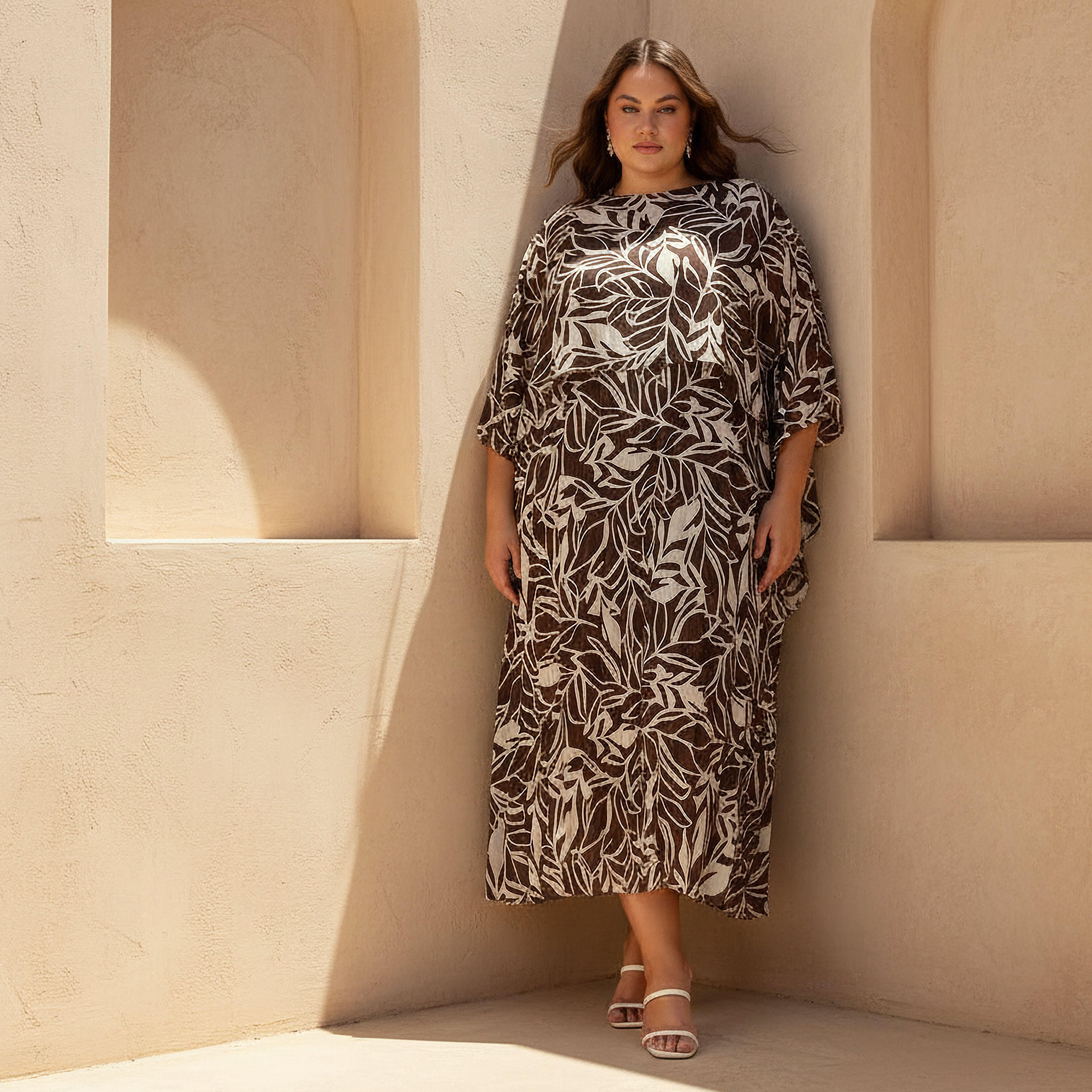 Ulla Popken A-line Maxi Dress with Cape-women-clothing-dresses-image-2