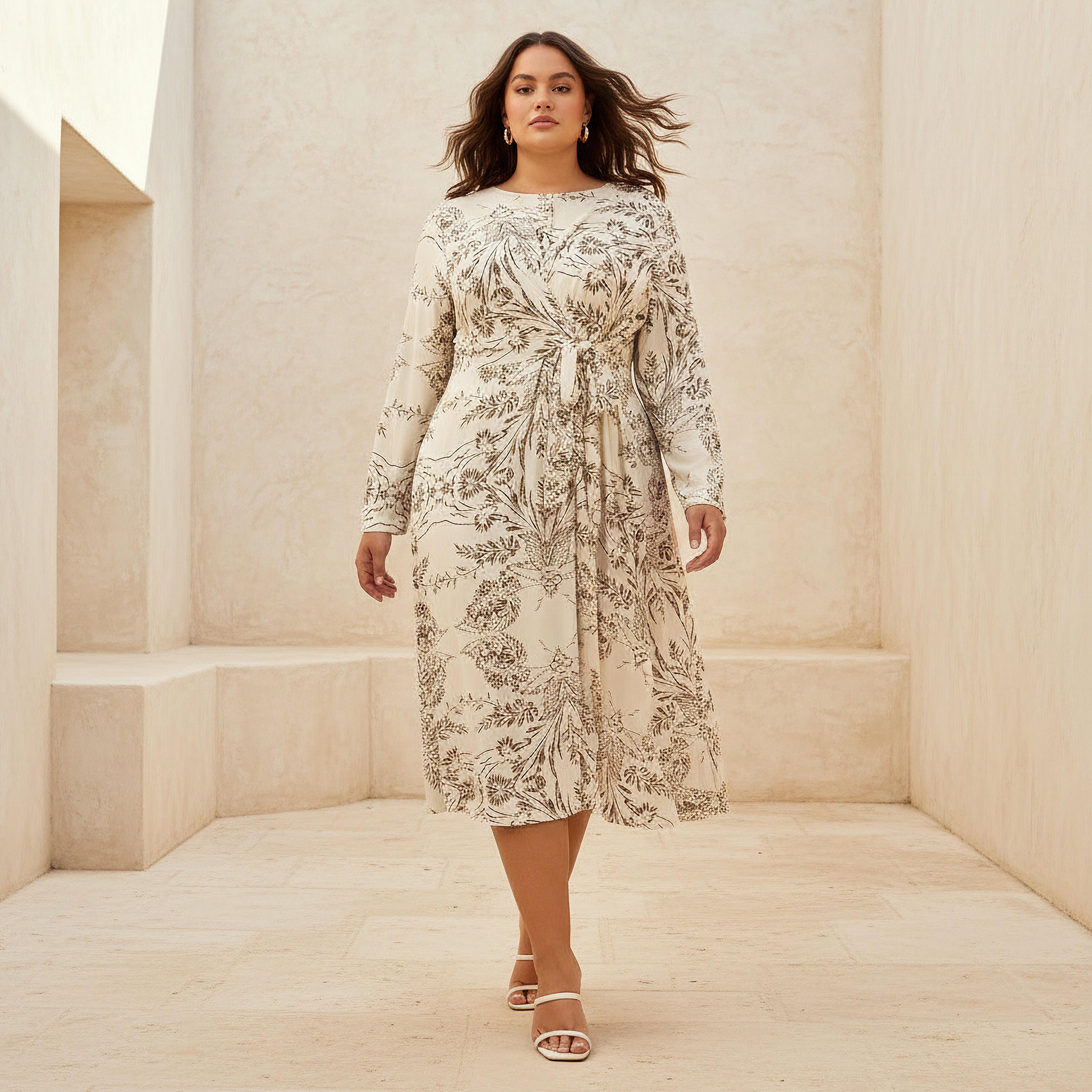 فستان إيه لاين ميدي بعقدة وطبعات الزهور من أولا بوبكين-women-clothing-dresses-image-1