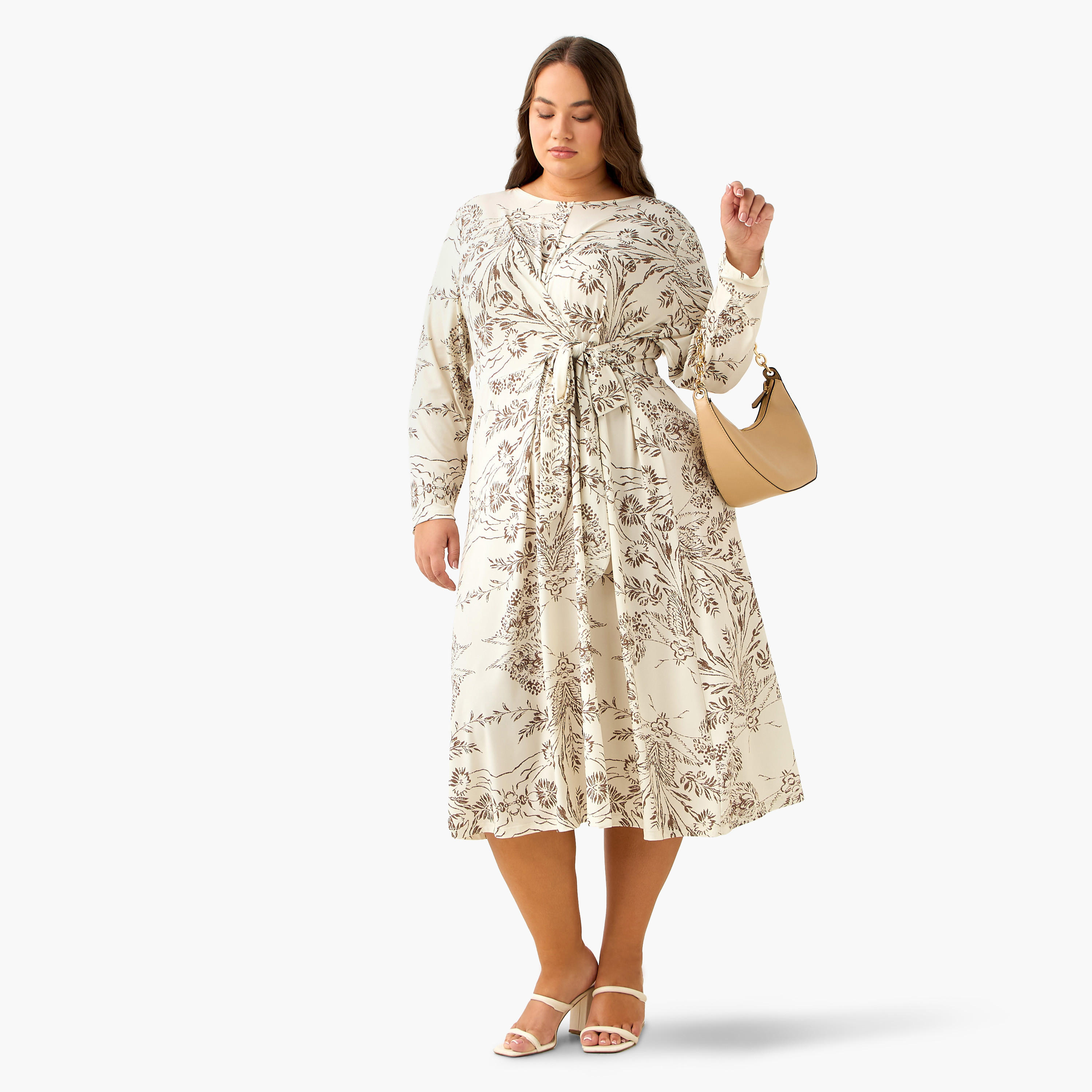 فستان إيه لاين ميدي بعقدة وطبعات الزهور من أولا بوبكين-women-clothing-dresses-image-3