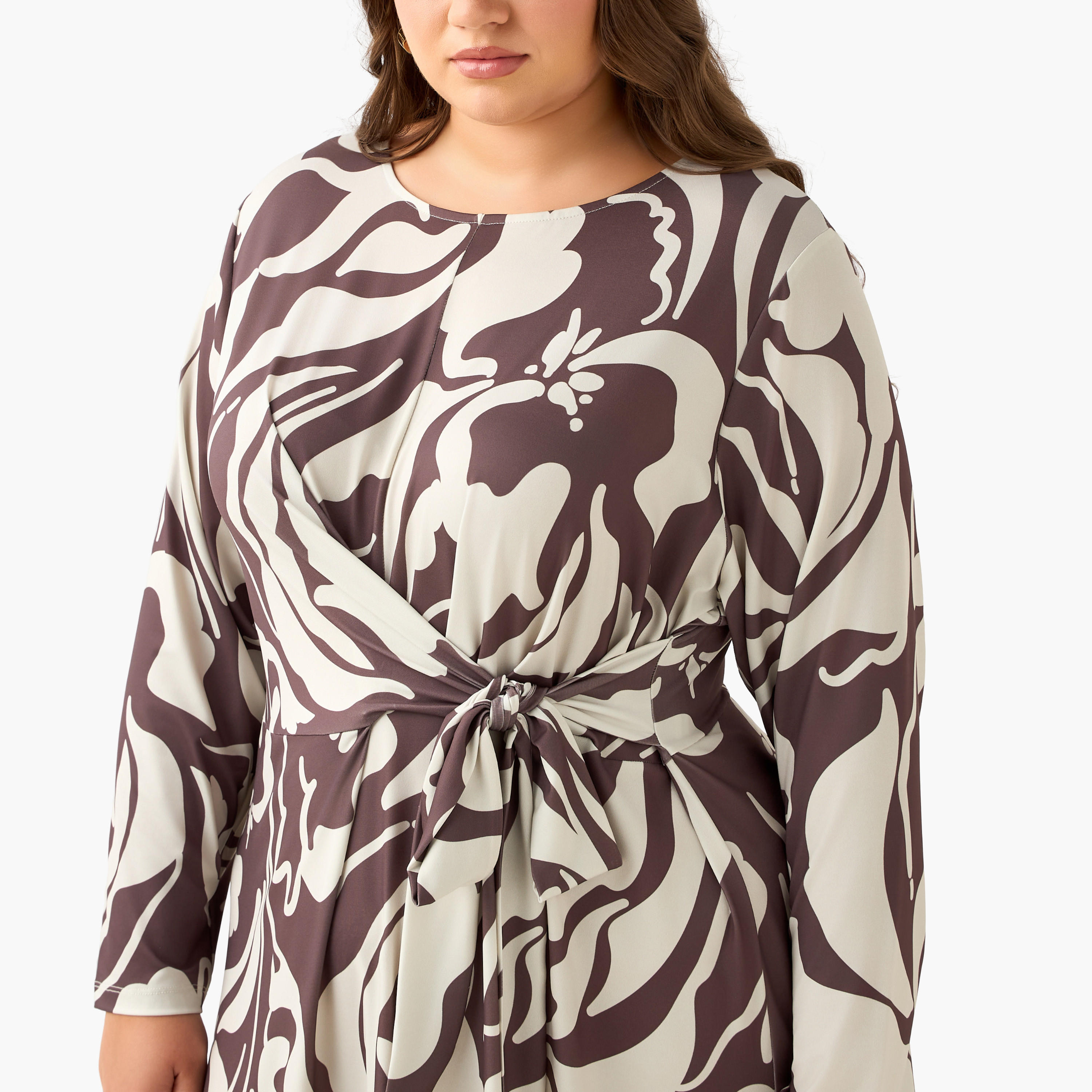 Ulla Popken A-line Midi Dress with Knot Detail and Floral Print-women-clothing-dresses-image-6