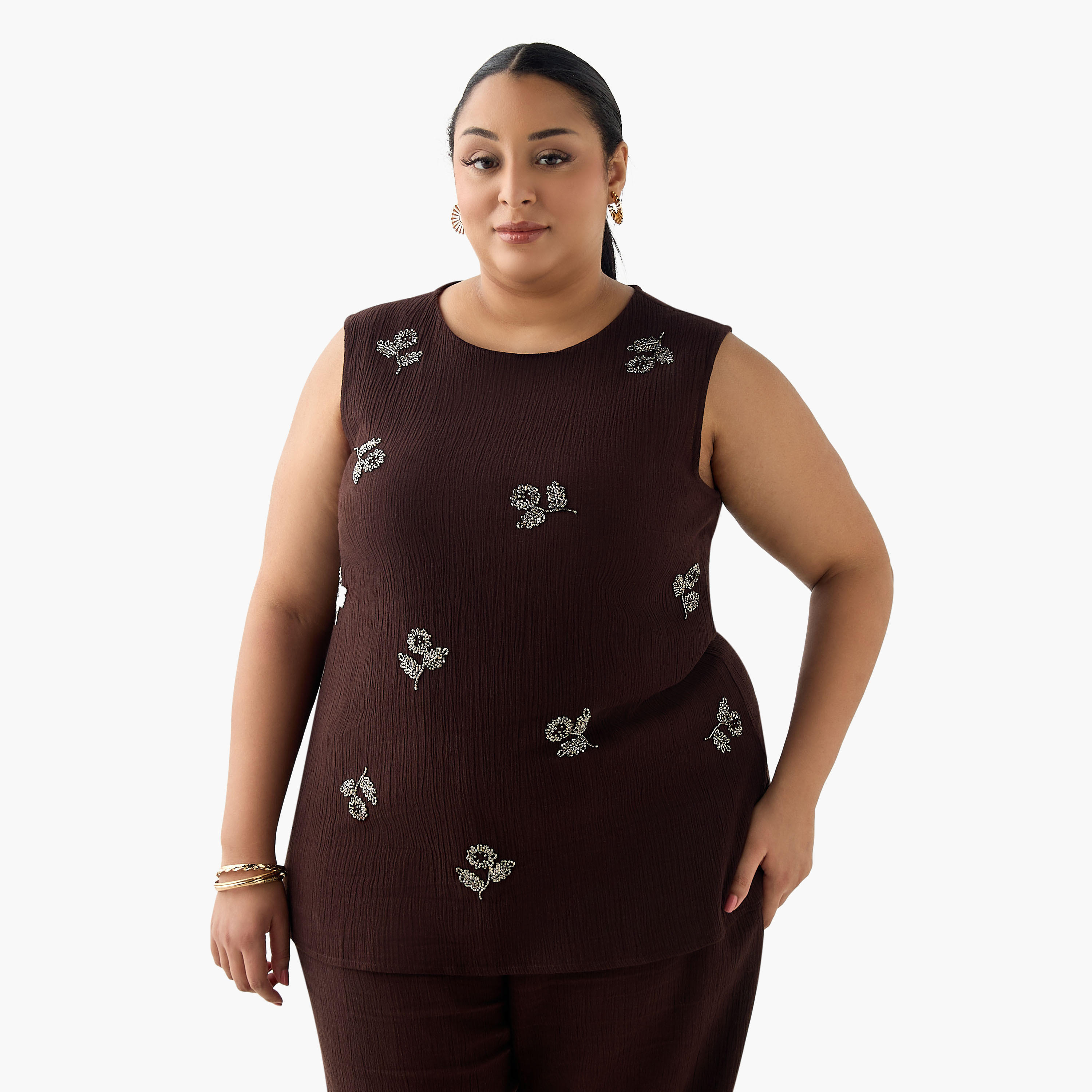 Ulla Popken Sleeveless Linen Blend Top with Embellishment-women-clothing-coordsets-image-4