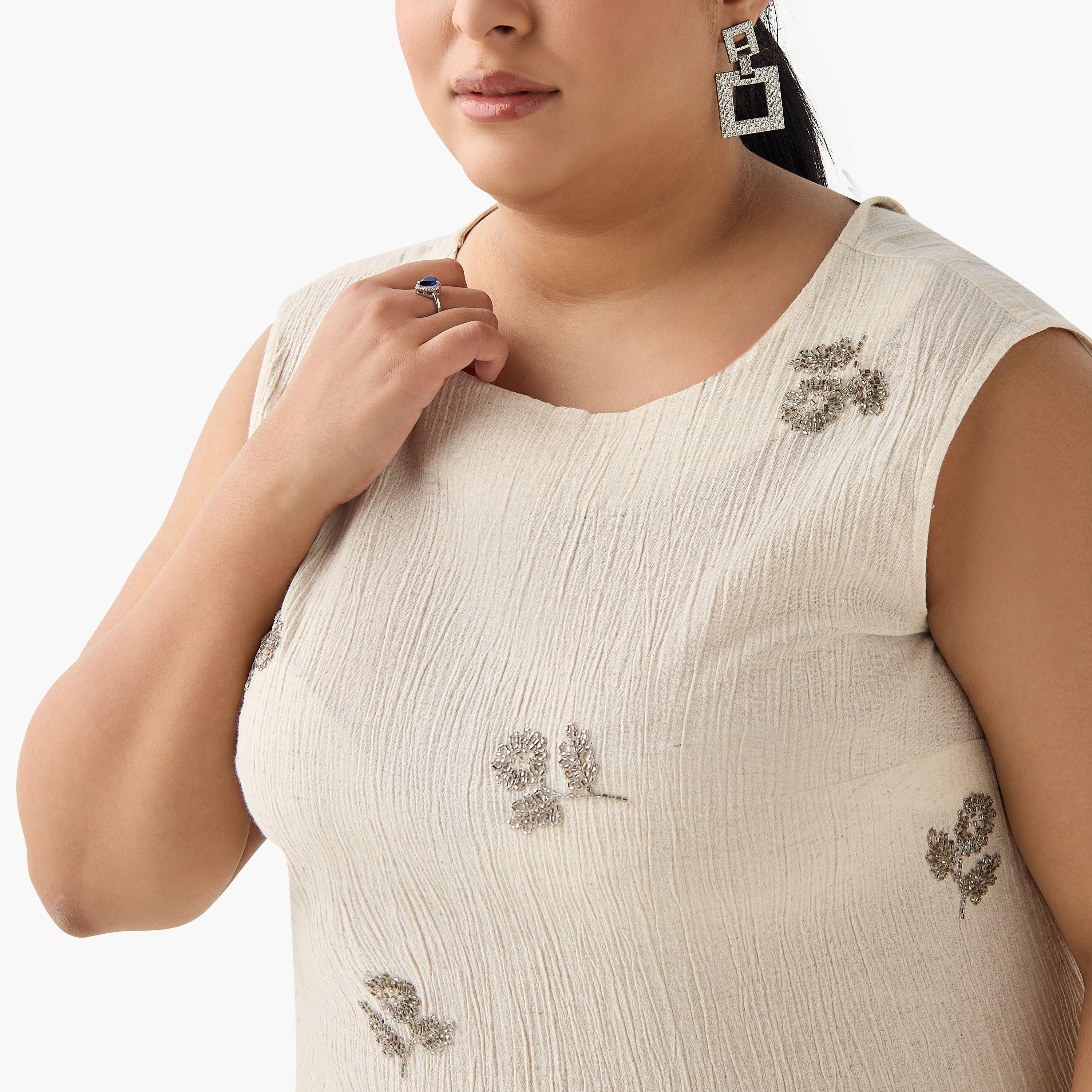 Ulla Popken Sleeveless Linen Blend Top with Embellishment-women-clothing-coordsets-image-7
