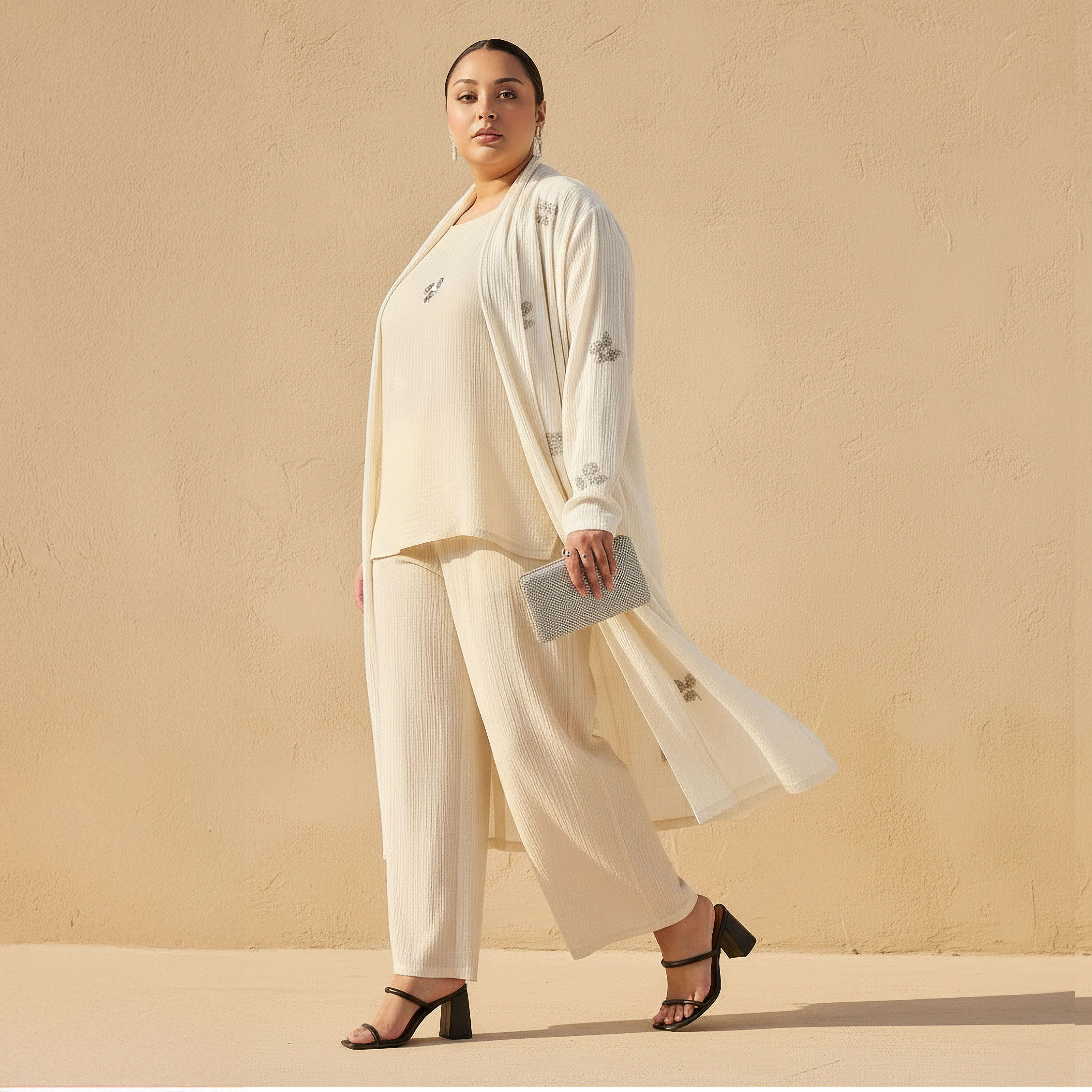 Ulla Popken Textured Wide Leg Linen Blend Pants-women-clothing-coordsets-image-2