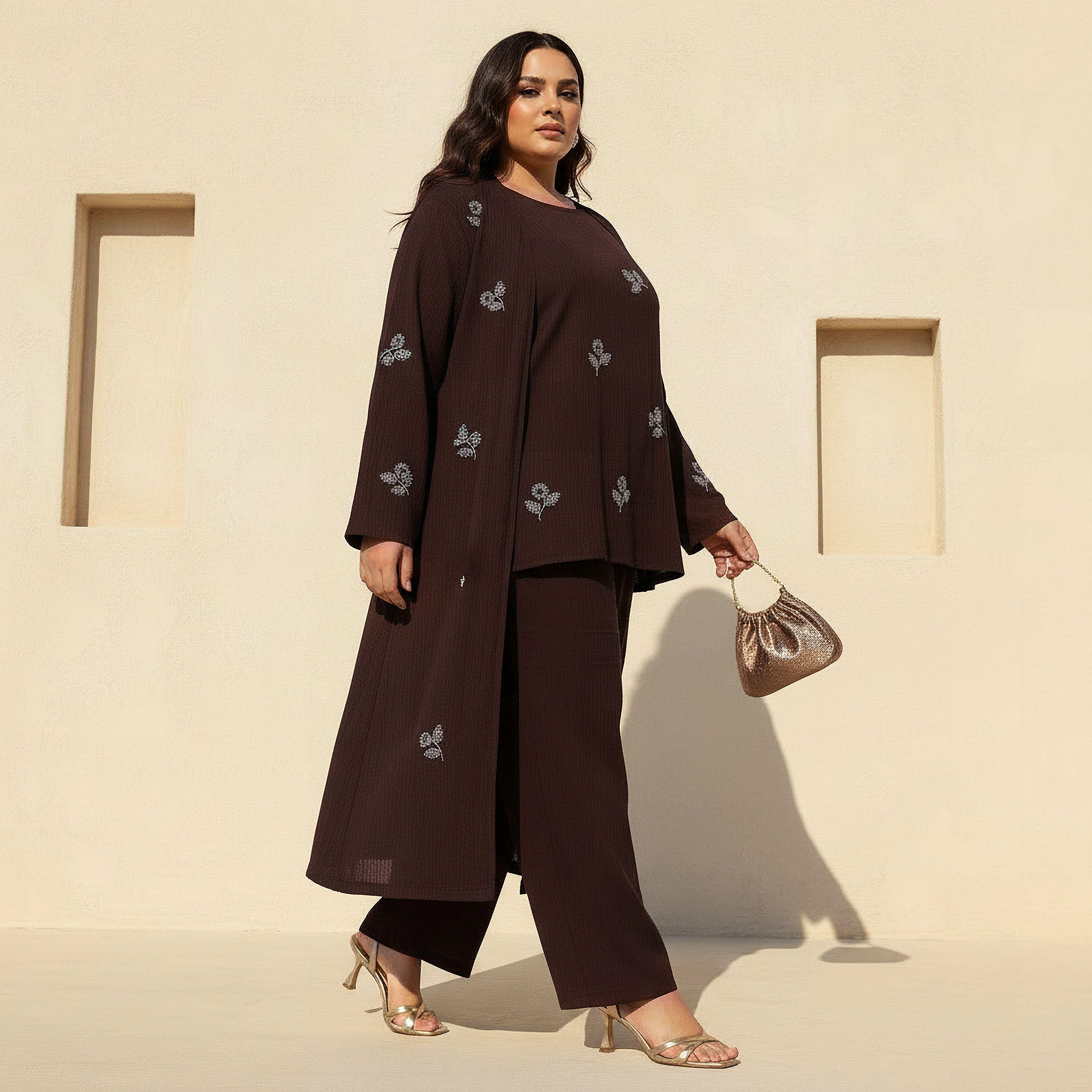 Ulla Popken Relaxed Fit Linen Blend Longline Shrug with Embellishments-women-clothing-coordsets-image-3
