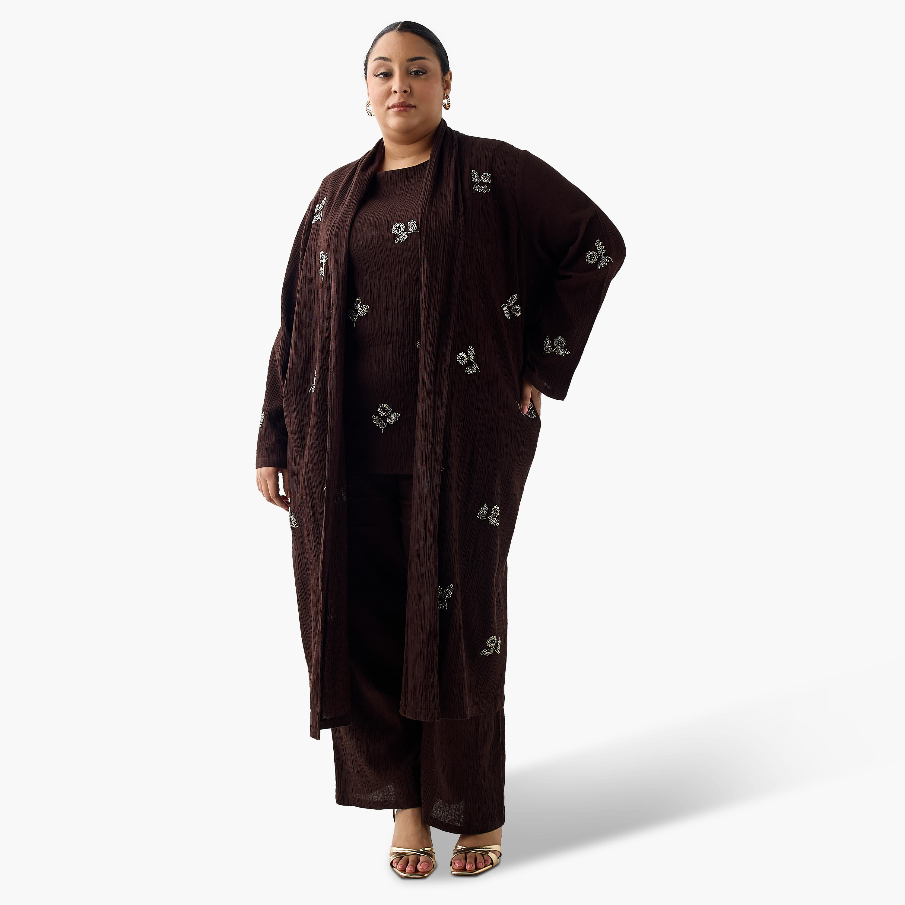 Ulla Popken Relaxed Fit Linen Blend Longline Shrug with Embellishments-women-clothing-coordsets-image-4