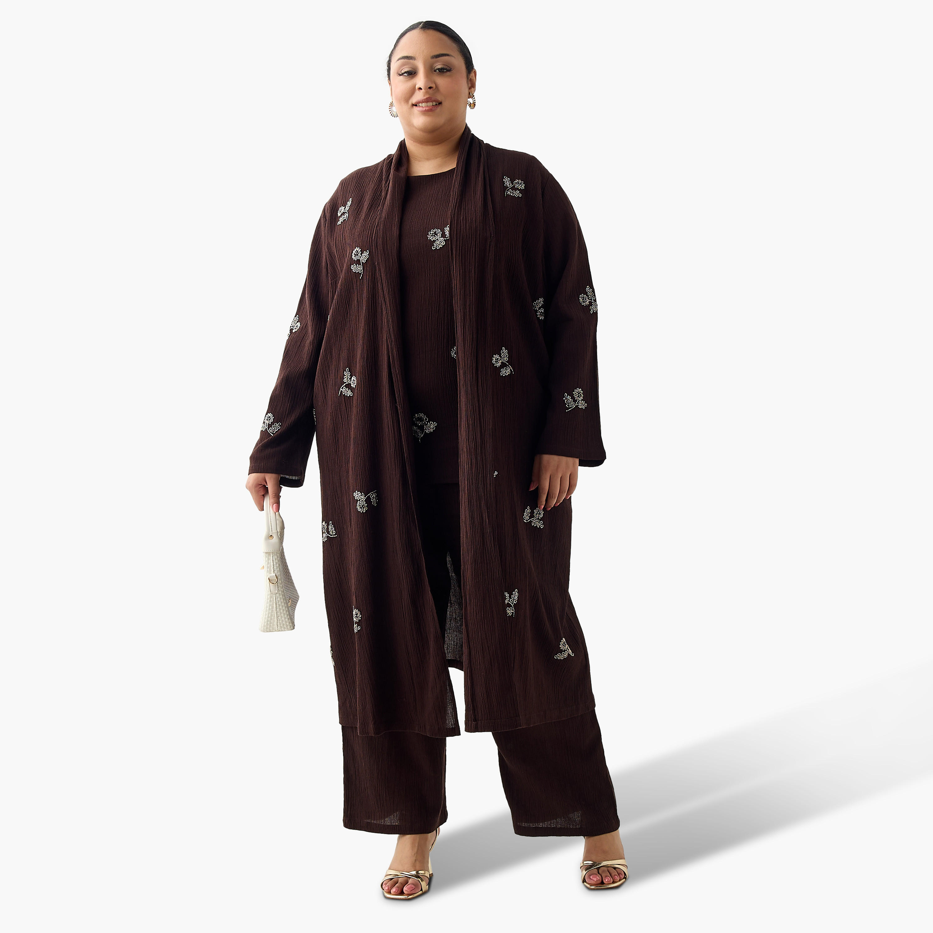 Ulla Popken Relaxed Fit Linen Blend Longline Shrug with Embellishments-women-clothing-coordsets-image-5