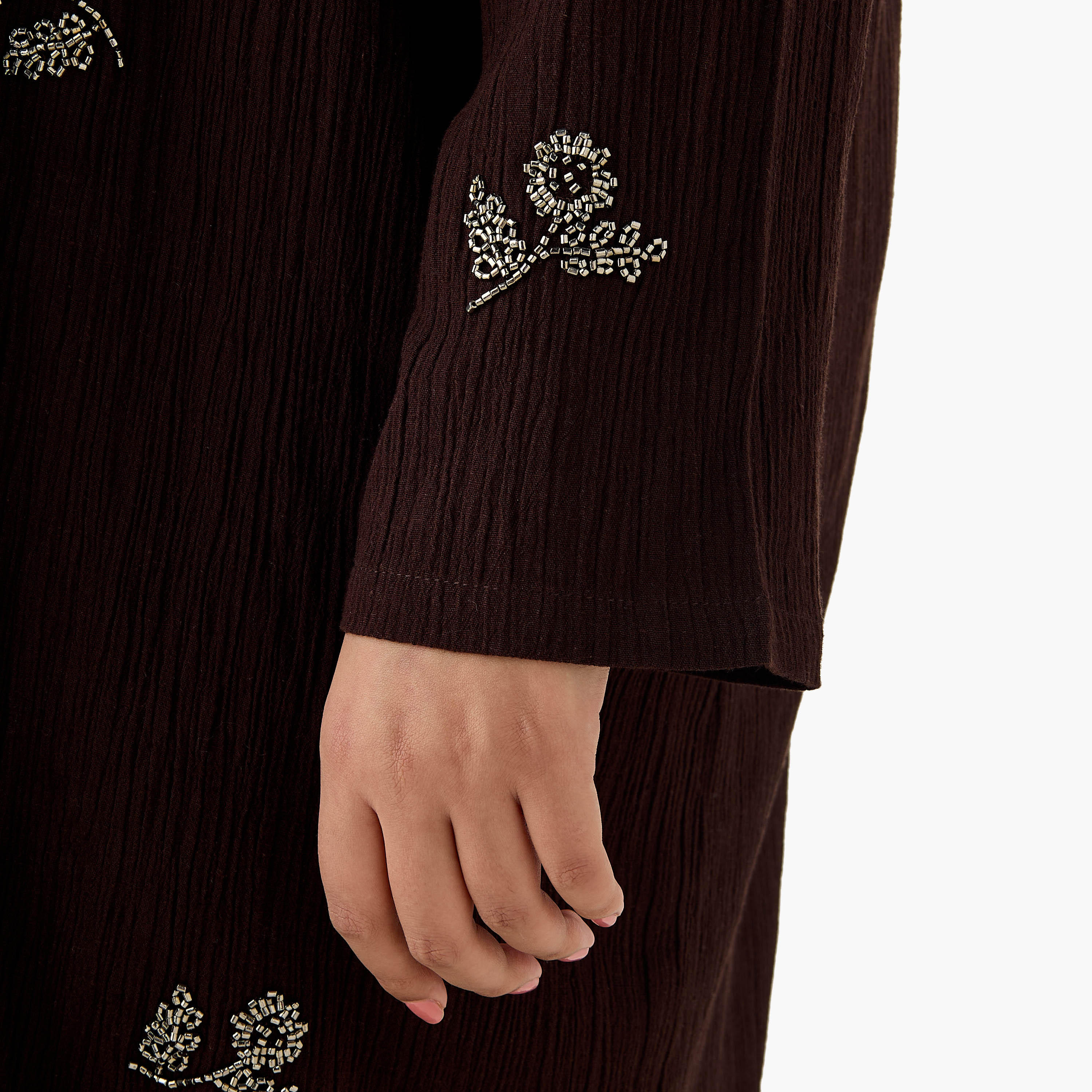 سترة طويلة من مزيج الكتان بقصّة مريحة وزخارف من أولا بوبكين-women-clothing-coordsets-image-8