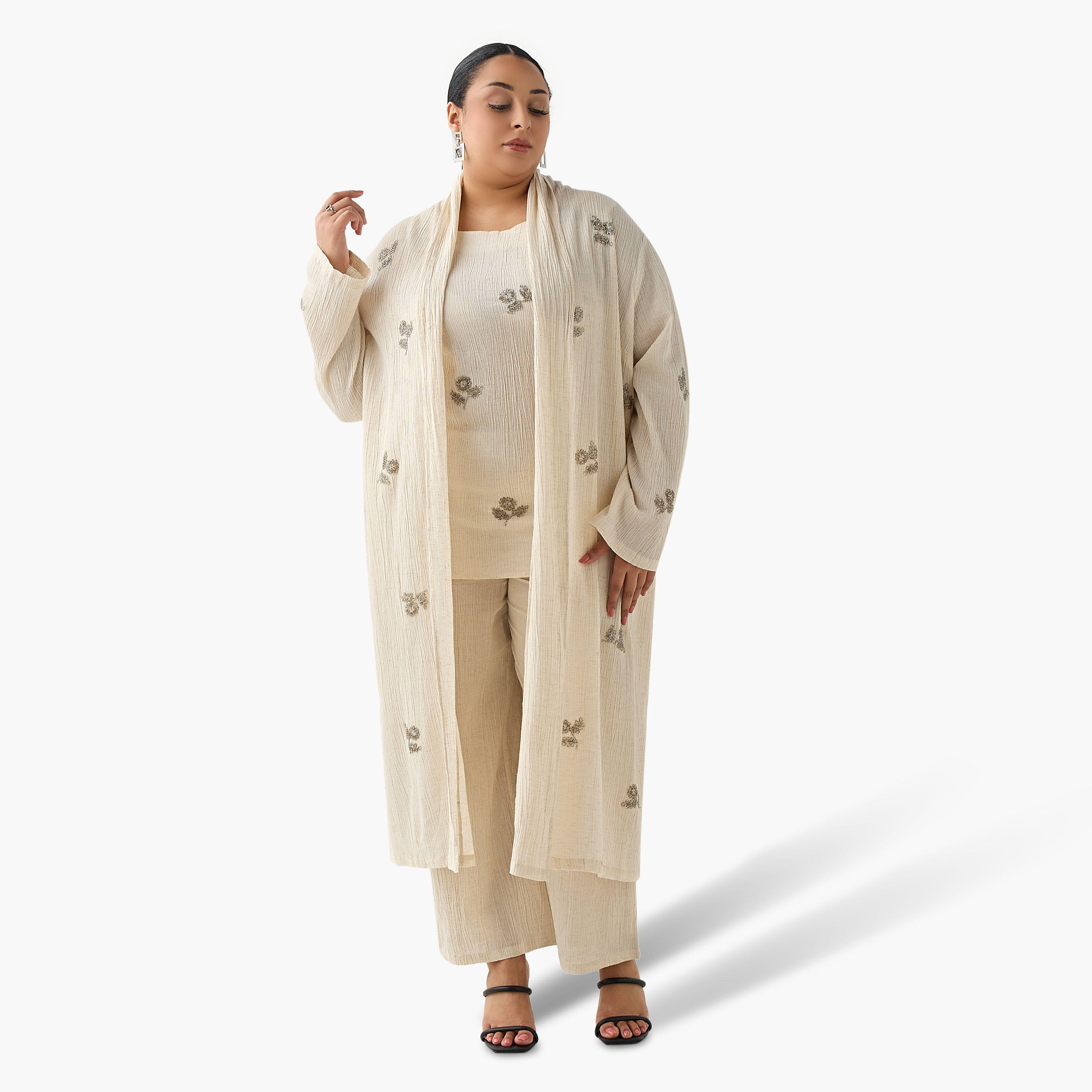 سترة طويلة من مزيج الكتان بقصّة مريحة وزخارف من أولا بوبكين-women-clothing-coordsets-image-5