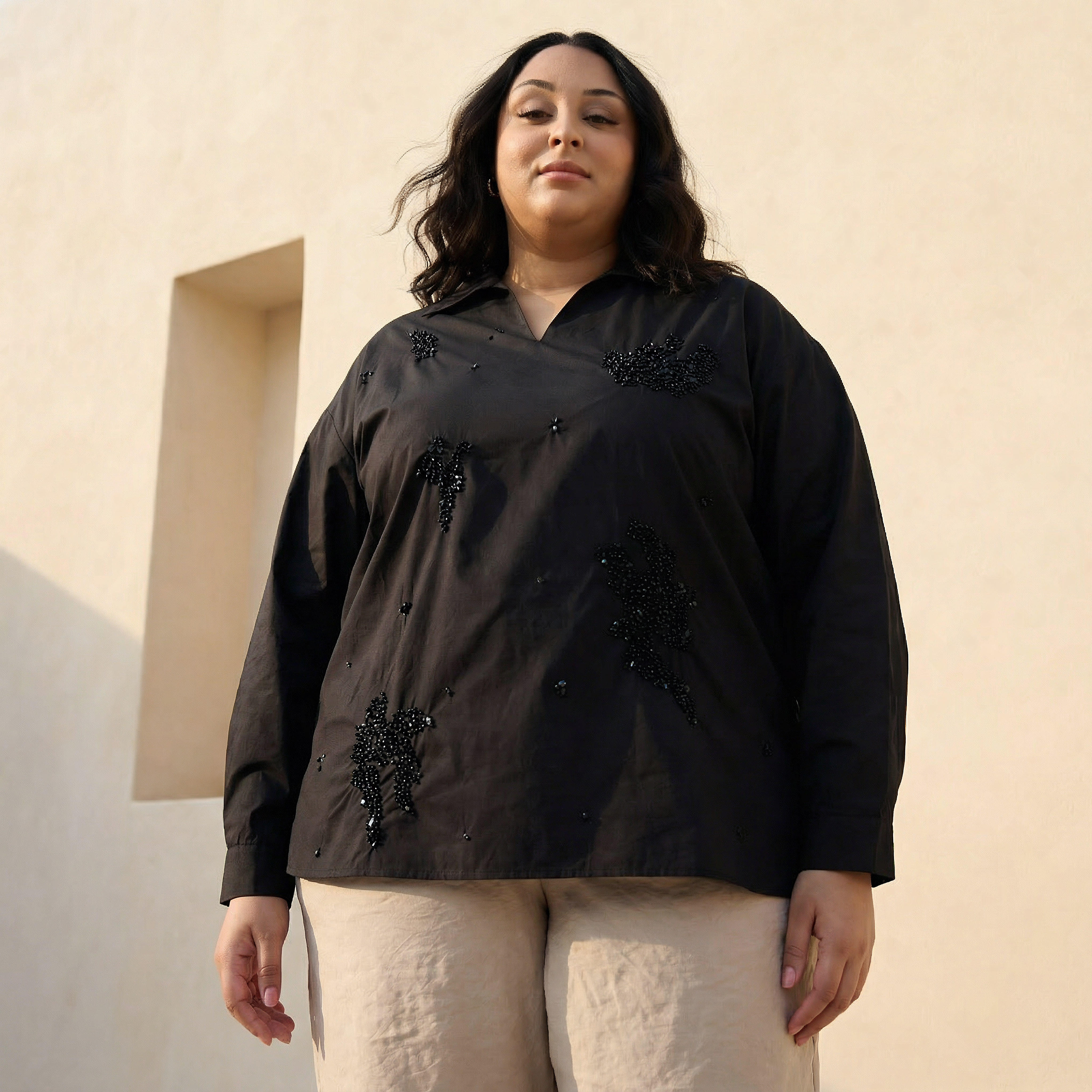 بلوزة قطن بقصة مريحة مع زينة من أولا بوبكن-women-clothing-shirtsandblouses-shirts-image-1