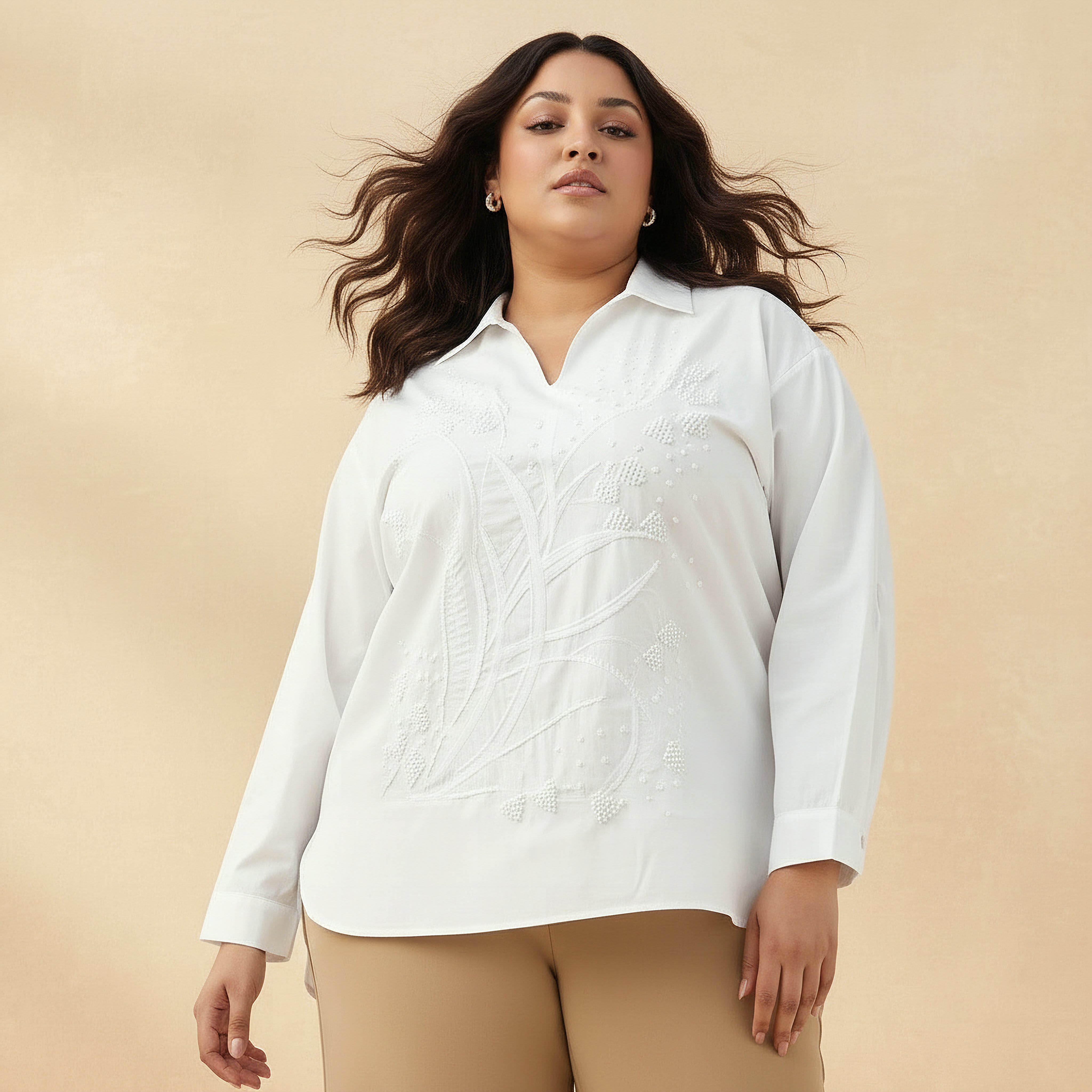 Ulla Popken Relaxed Fit Cotton Top with Embellishment-women-clothing-shirtsandblouses-shirts-image-1
