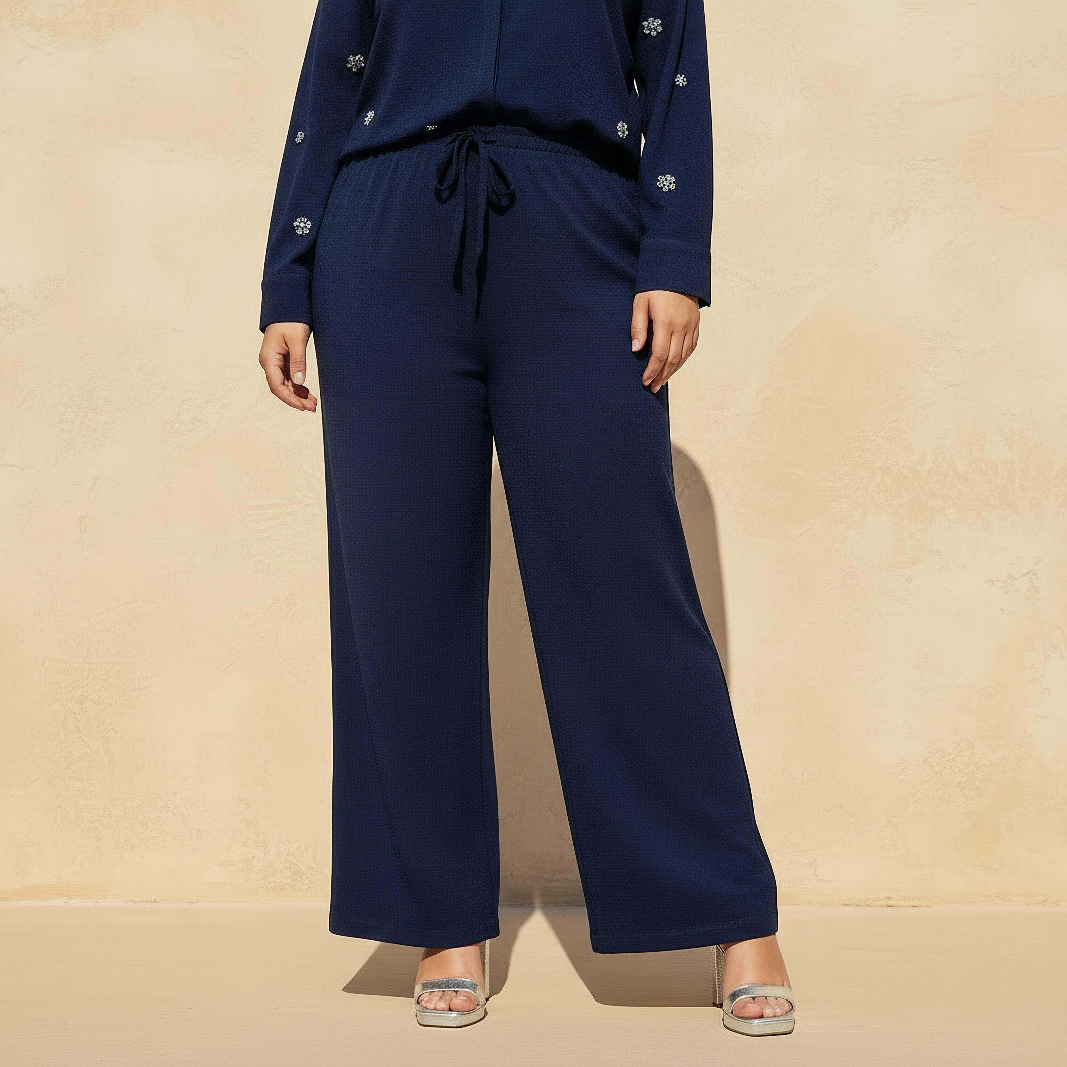 Ulla Popken Flexi Waist Linen Blend Pants-women-clothing-coordsets-image-1