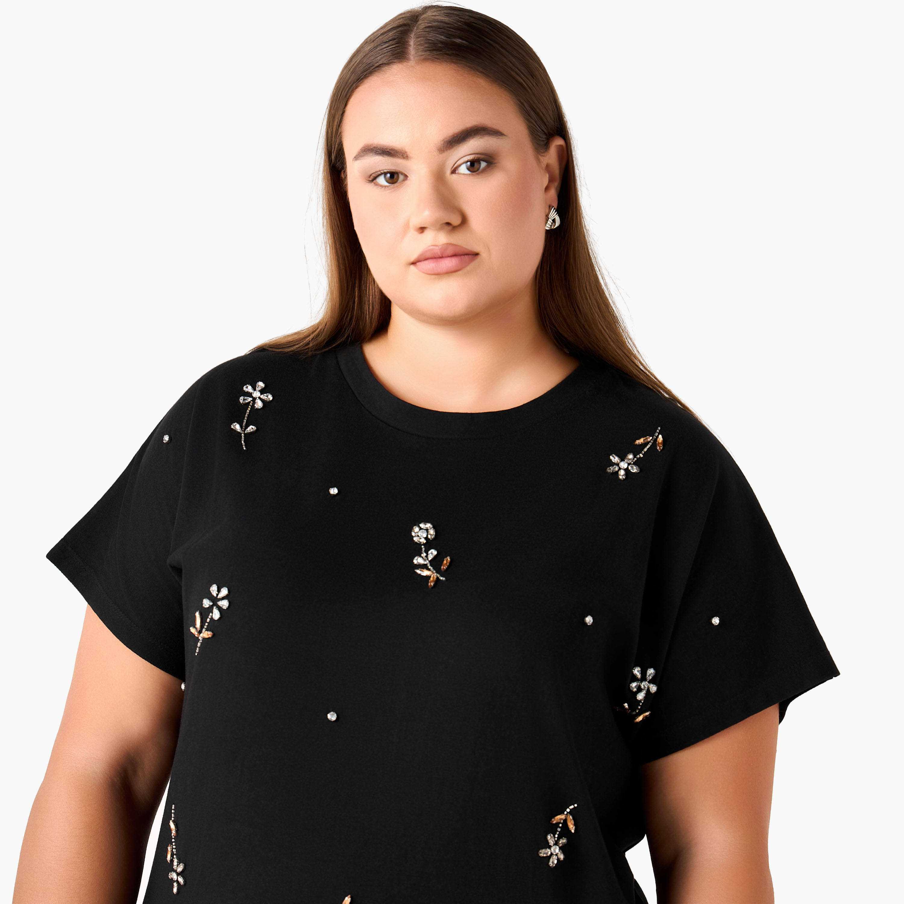 Ulla Popken Relaxed Fit Cotton T-shirt with Embellishment-women-clothing-tshirts-image-6