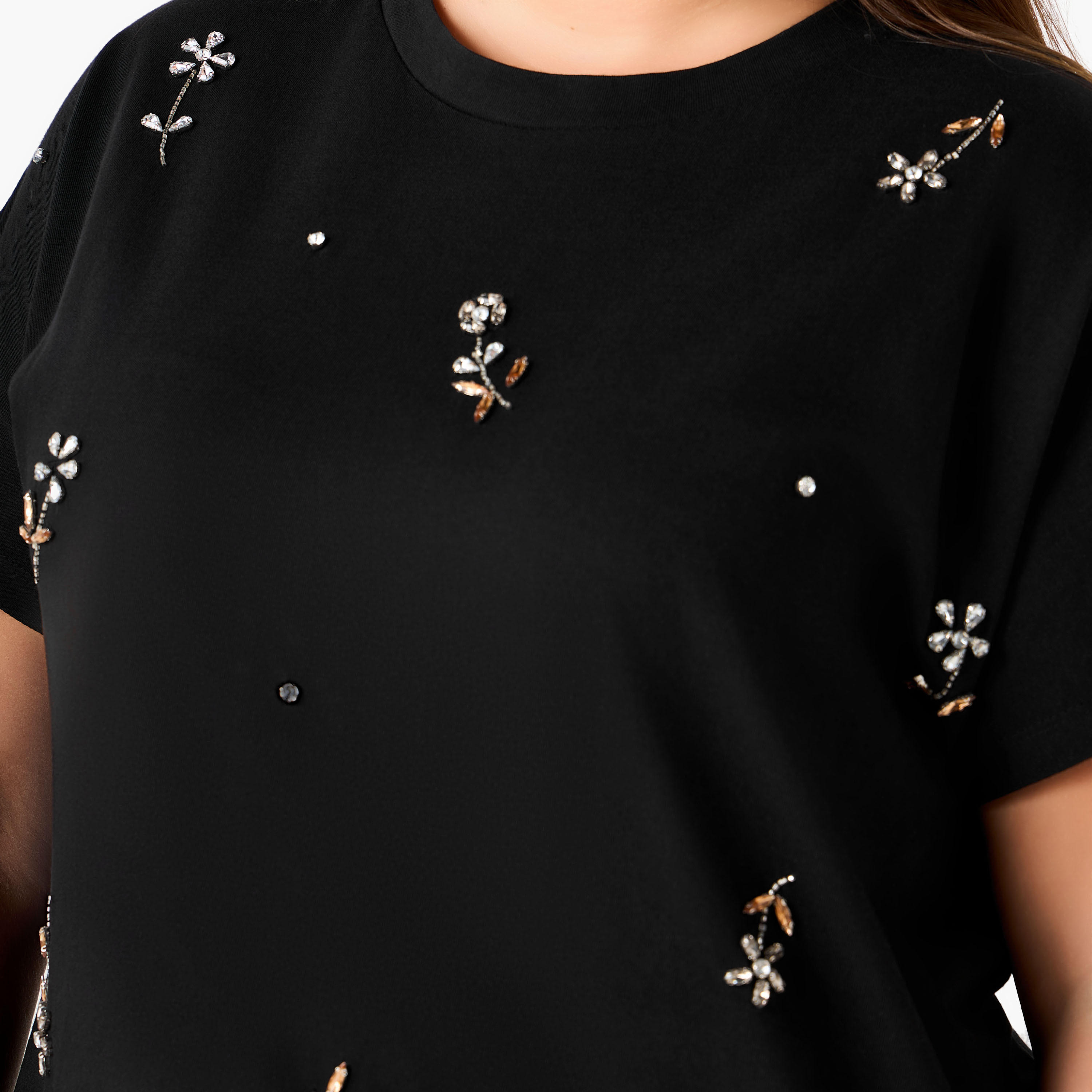 Ulla Popken Relaxed Fit Cotton T-shirt with Embellishment-women-clothing-tshirts-image-7