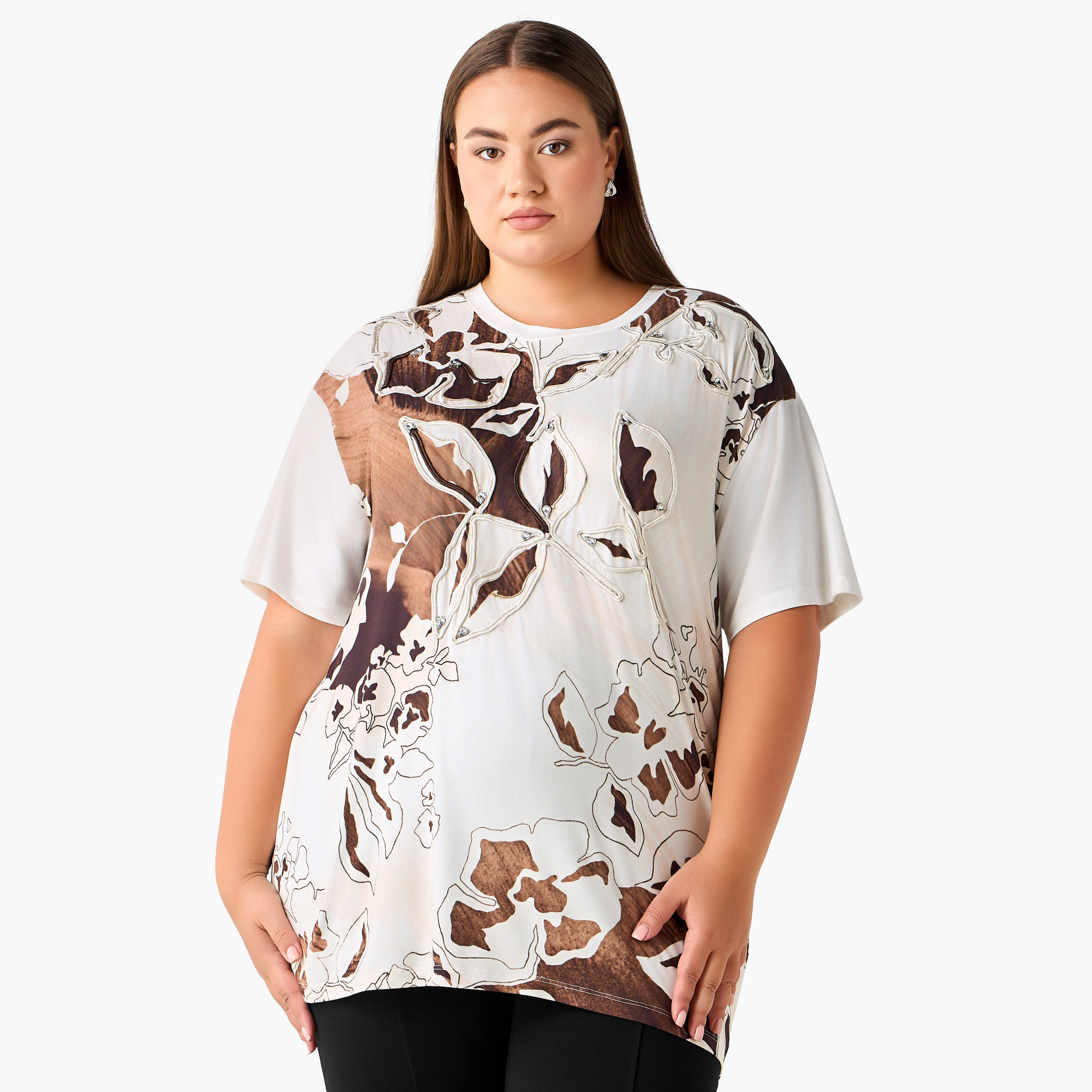 Ulla Popken Relaxed Fit T-shirt with Applique Accent-women-clothing-tshirts-image-2