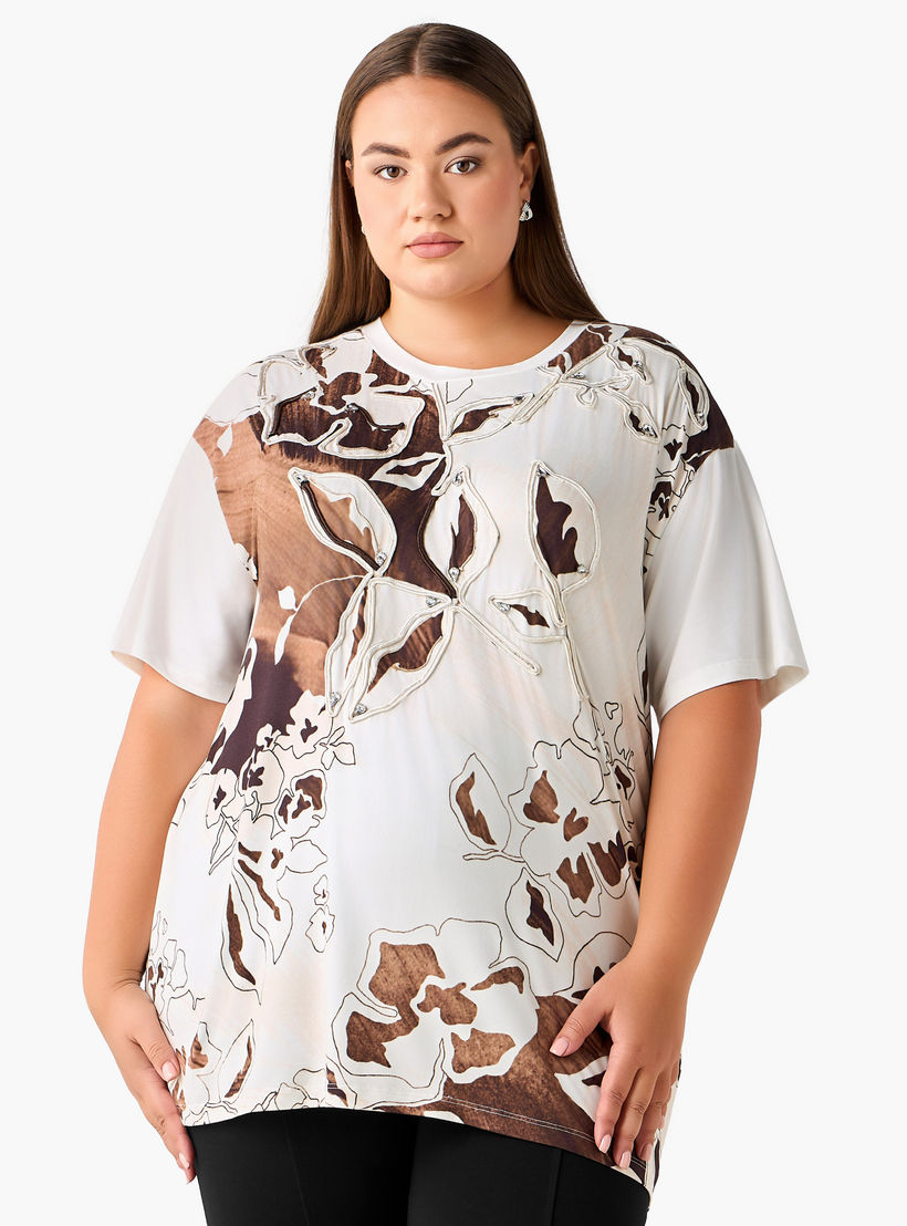 Ulla Popken Relaxed Fit T-shirt with Applique Accent-women-clothing-tshirts-image-2