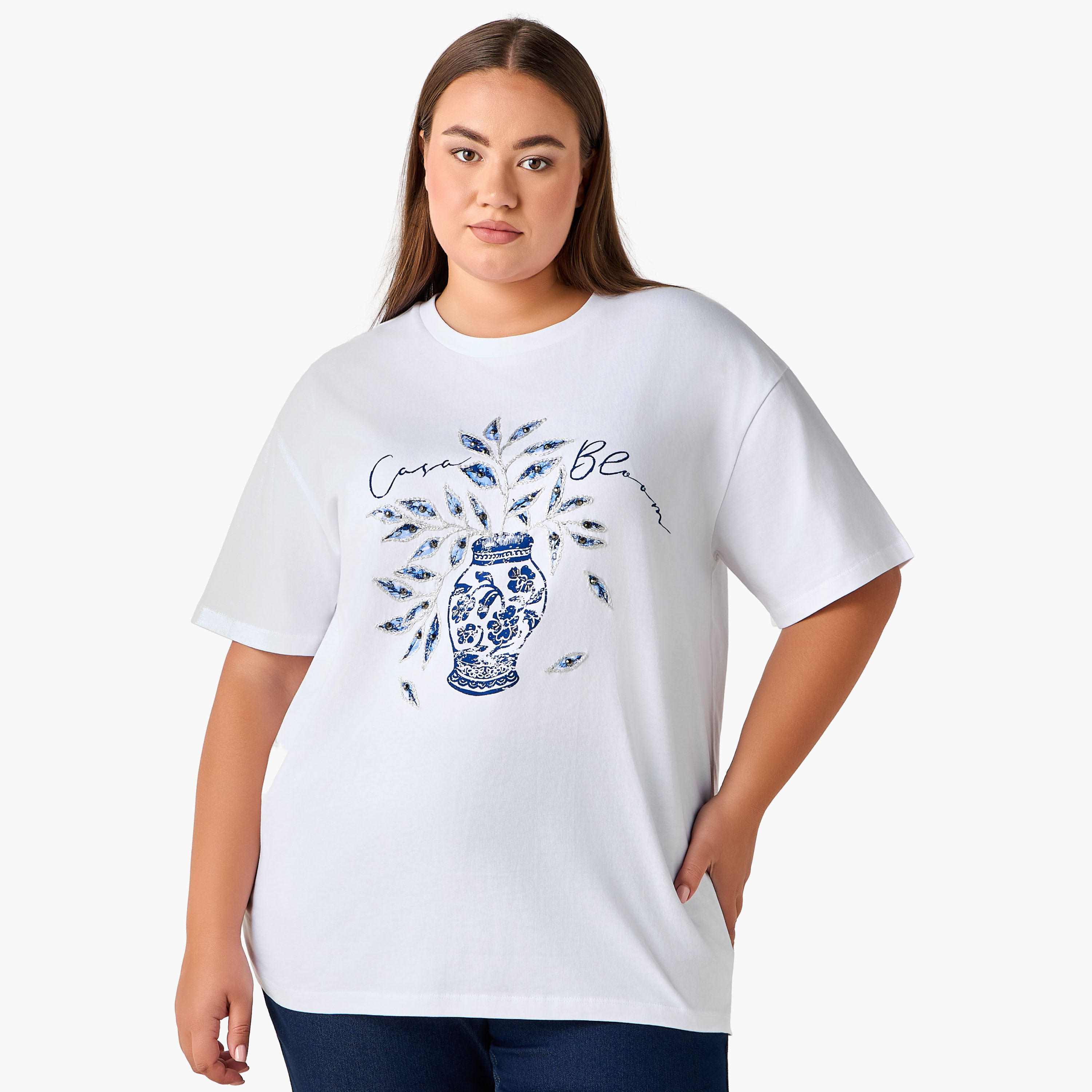 Ulla Popken Relaxed Fit Cotton T-Shirt with Vase Print and Embroidery-women-clothing-tshirts-image-3