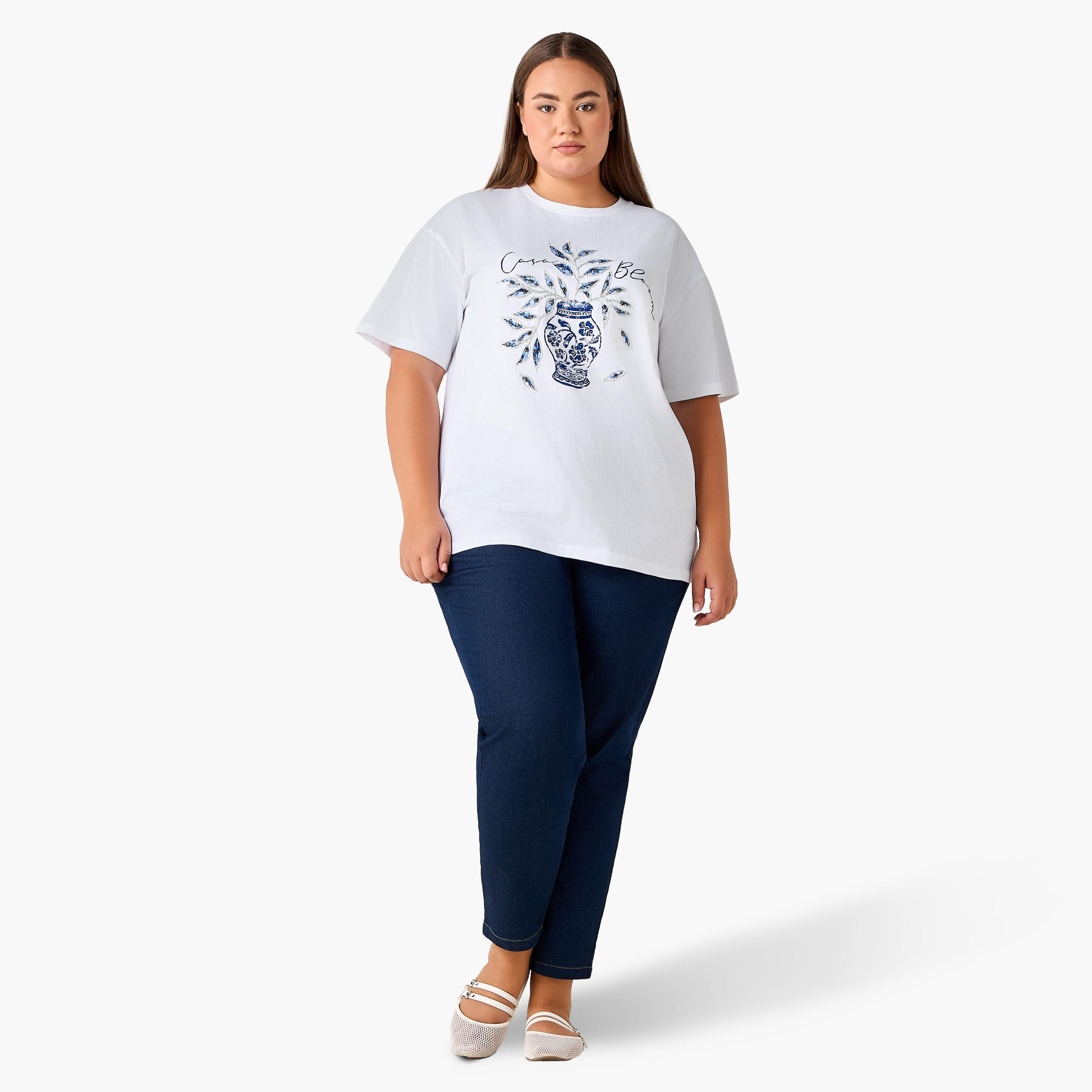 Ulla Popken Relaxed Fit Cotton T-Shirt with Vase Print and Embroidery-women-clothing-tshirts-image-4
