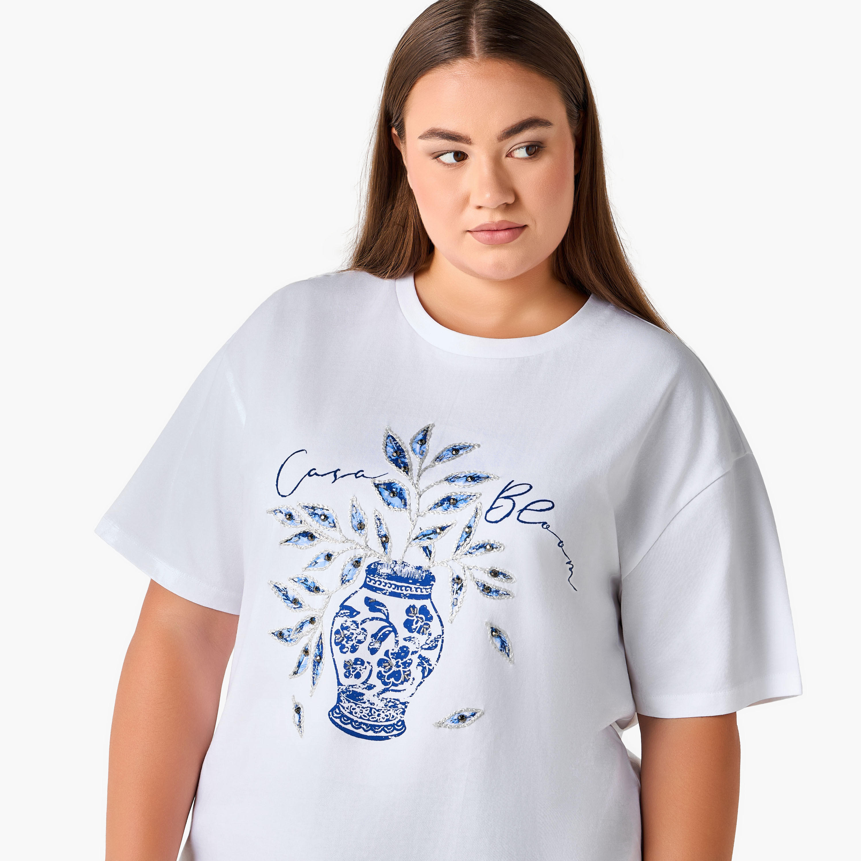 Ulla Popken Relaxed Fit Cotton T-Shirt with Vase Print and Embroidery-women-clothing-tshirts-image-6