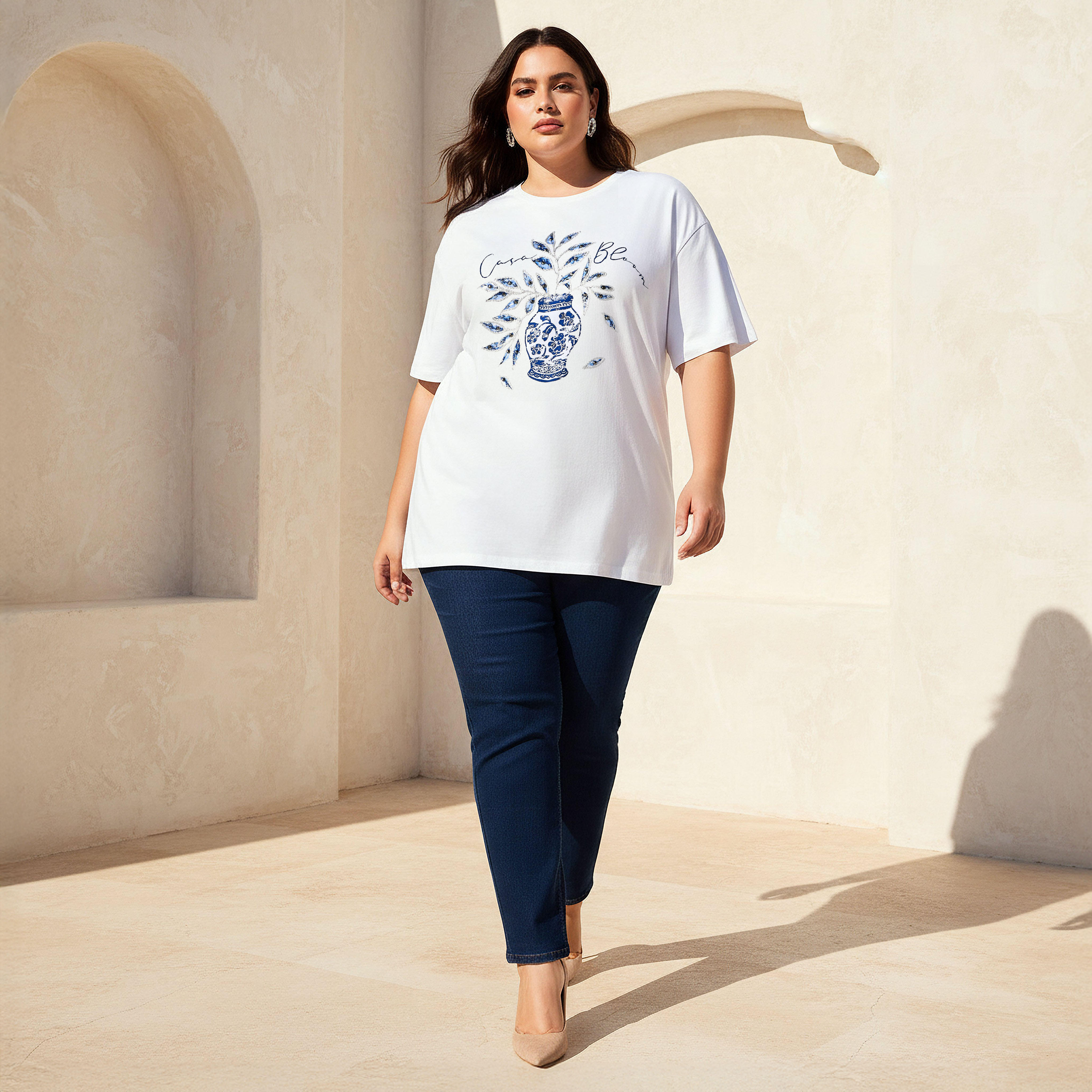Ulla Popken Relaxed Fit Cotton T-Shirt with Vase Print and Embroidery-women-clothing-tshirts-image-2