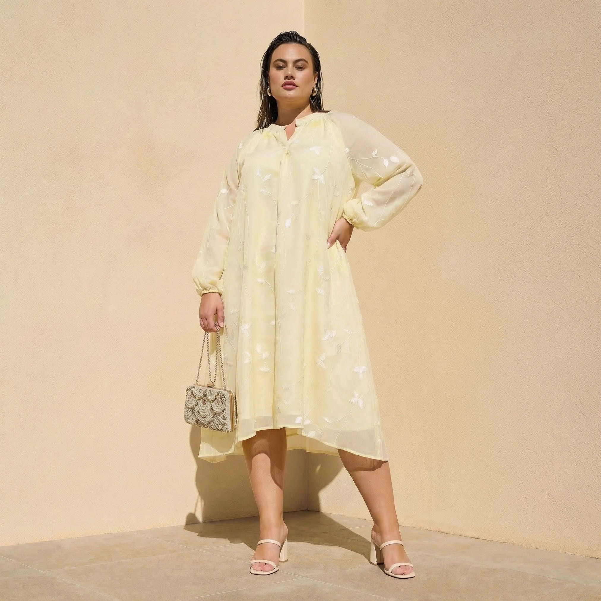 فستان إيه لاين مطرز بياقة ماندارين مقاس كبير من أولا بوبكين-women-clothing-dresses-image-1
