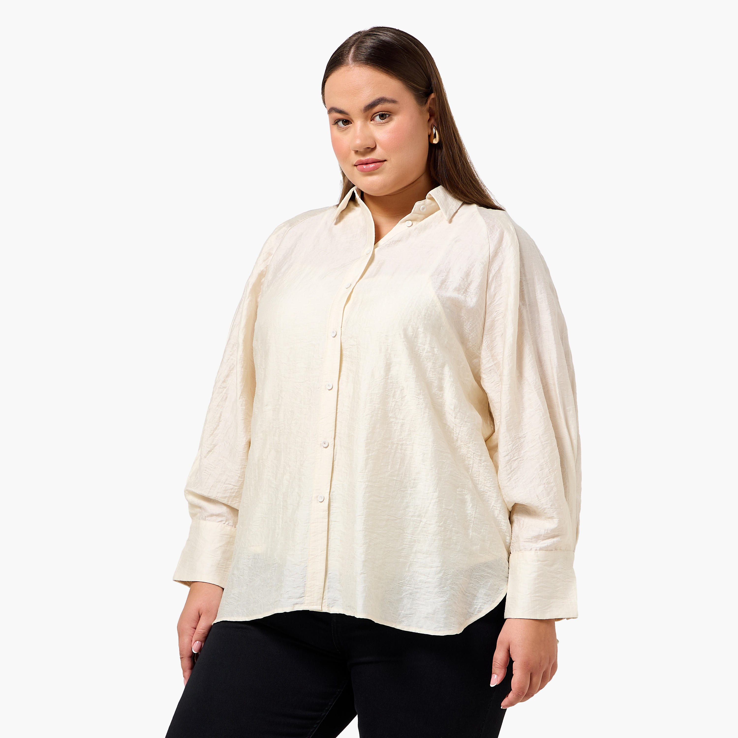 قميص جاكار بقصّة مريحة وأكمام مغايرة مقاس كبير من أولا بوبكن-women-clothing-shirtsandblouses-shirts-image-2