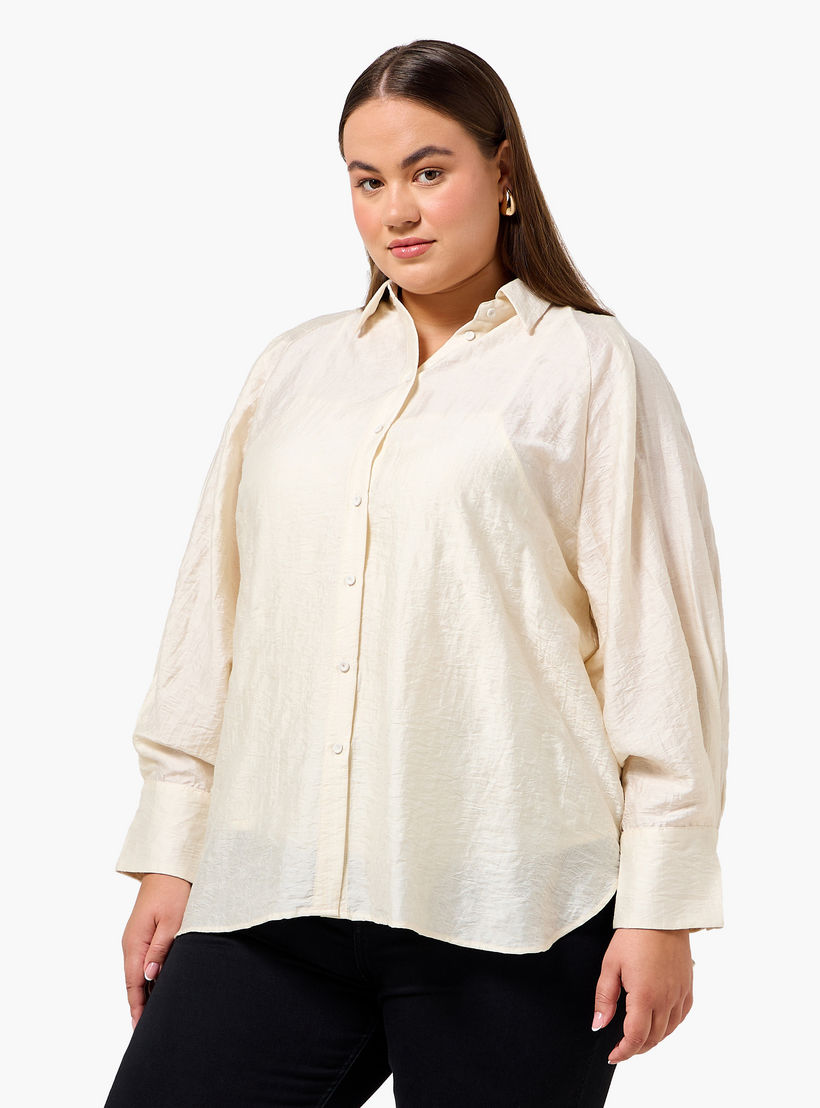 قميص جاكار بقصّة مريحة وأكمام مغايرة مقاس كبير من أولا بوبكن-women-clothing-shirtsandblouses-shirts-image-2