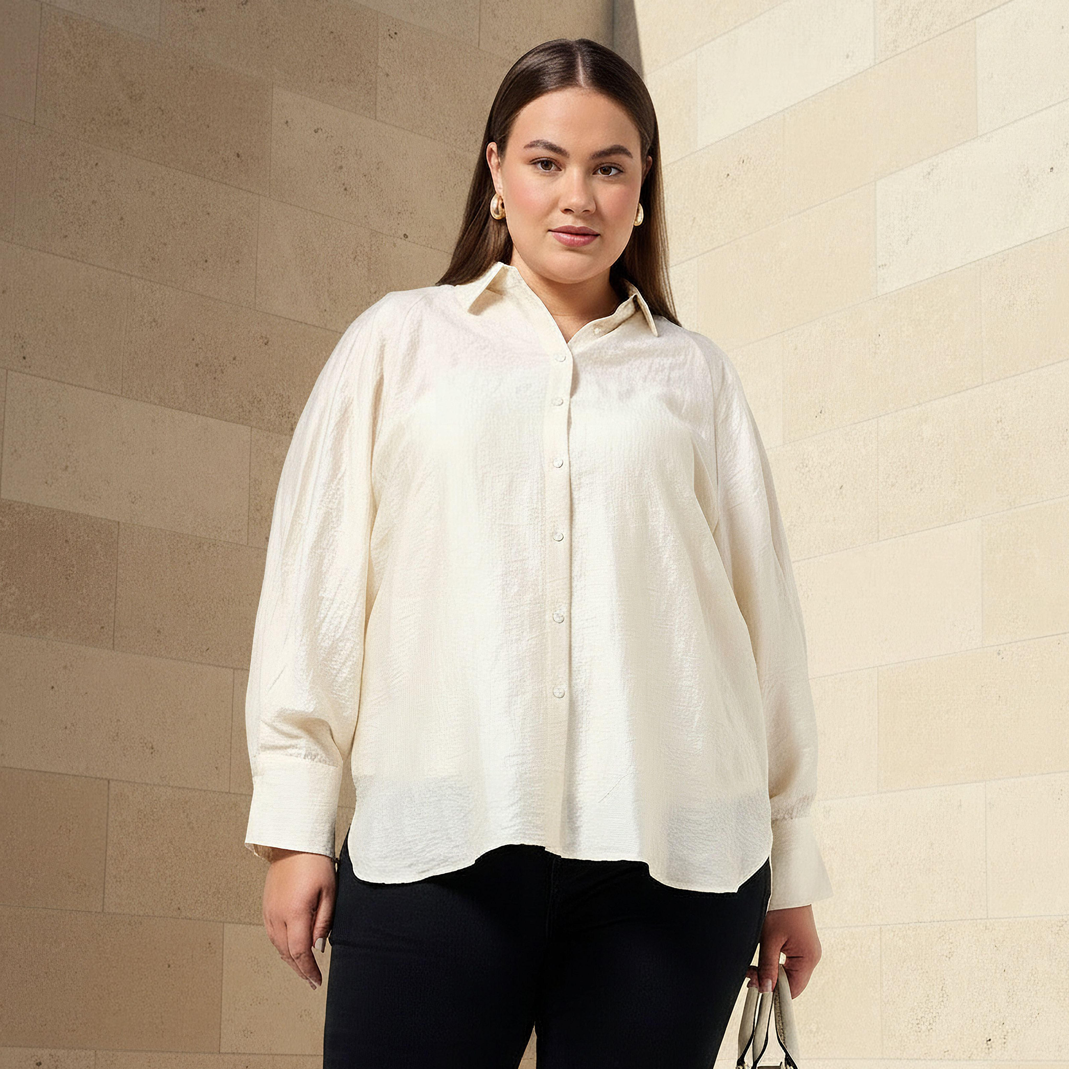 قميص جاكار بقصّة مريحة وأكمام مغايرة مقاس كبير من أولا بوبكن-women-clothing-shirtsandblouses-shirts-image-1