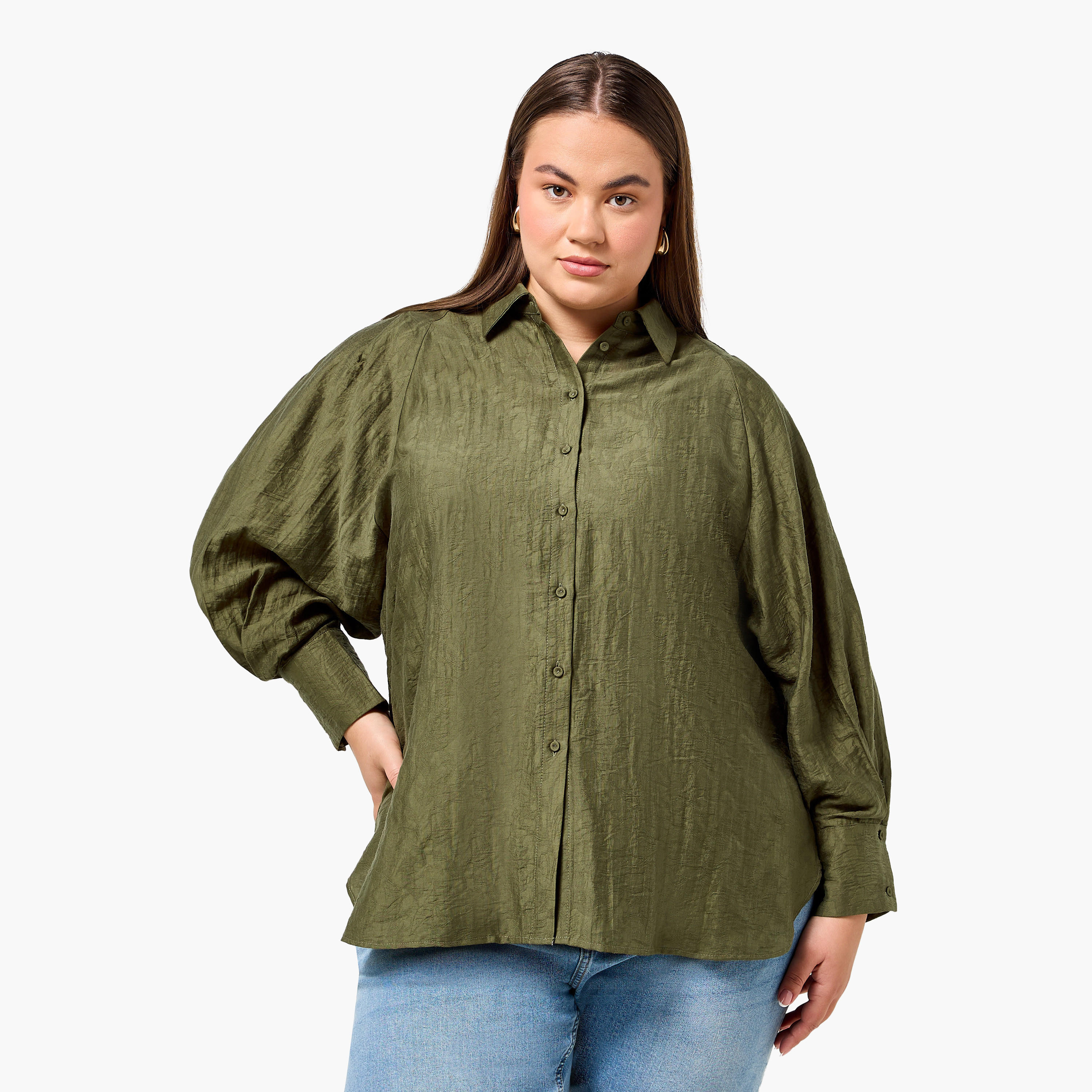 قميص جاكار بقصّة مريحة وأكمام مغايرة مقاس كبير من أولا بوبكن-women-clothing-shirtsandblouses-shirts-image-2
